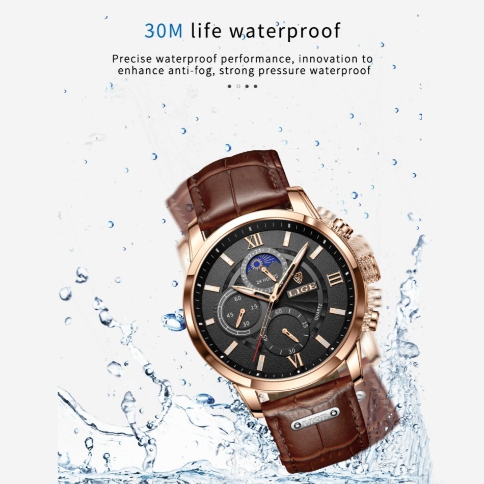 Men’s Watch Quartz Luminous Stainless Steel Case Leather Band Daily Wristwatches