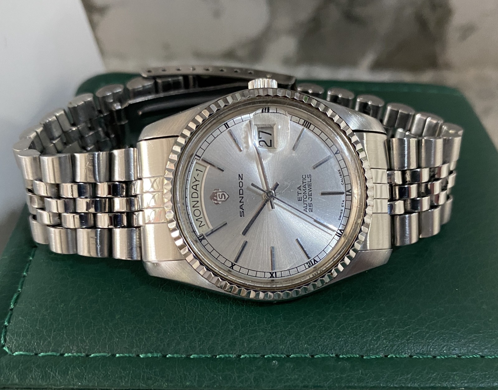 Sandoz President Day-Date Automatic Silver Dial Stainless Steel Gent’s Watch