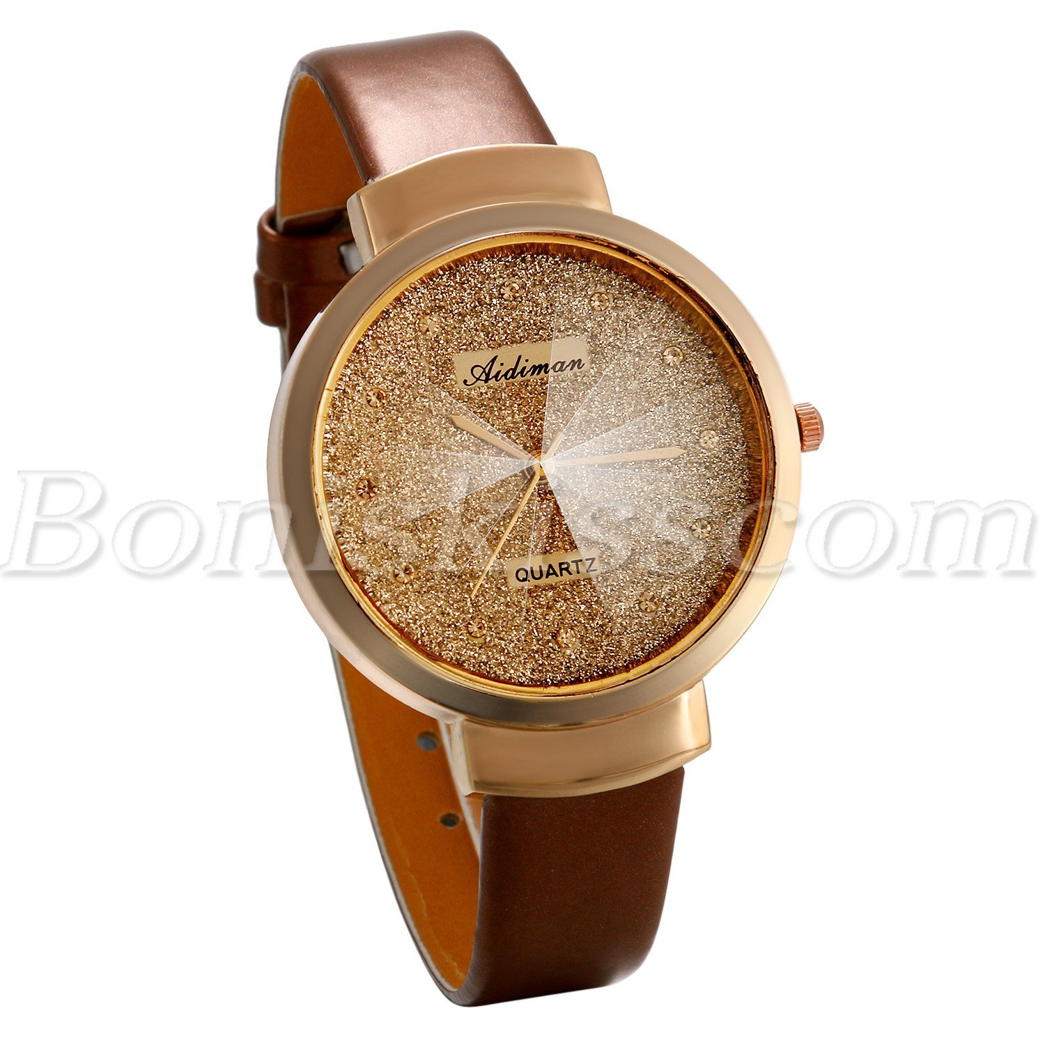 Women Stylish Charm Sands Starry Rhinestone Dial Leather Band Quartz Wrist Watch