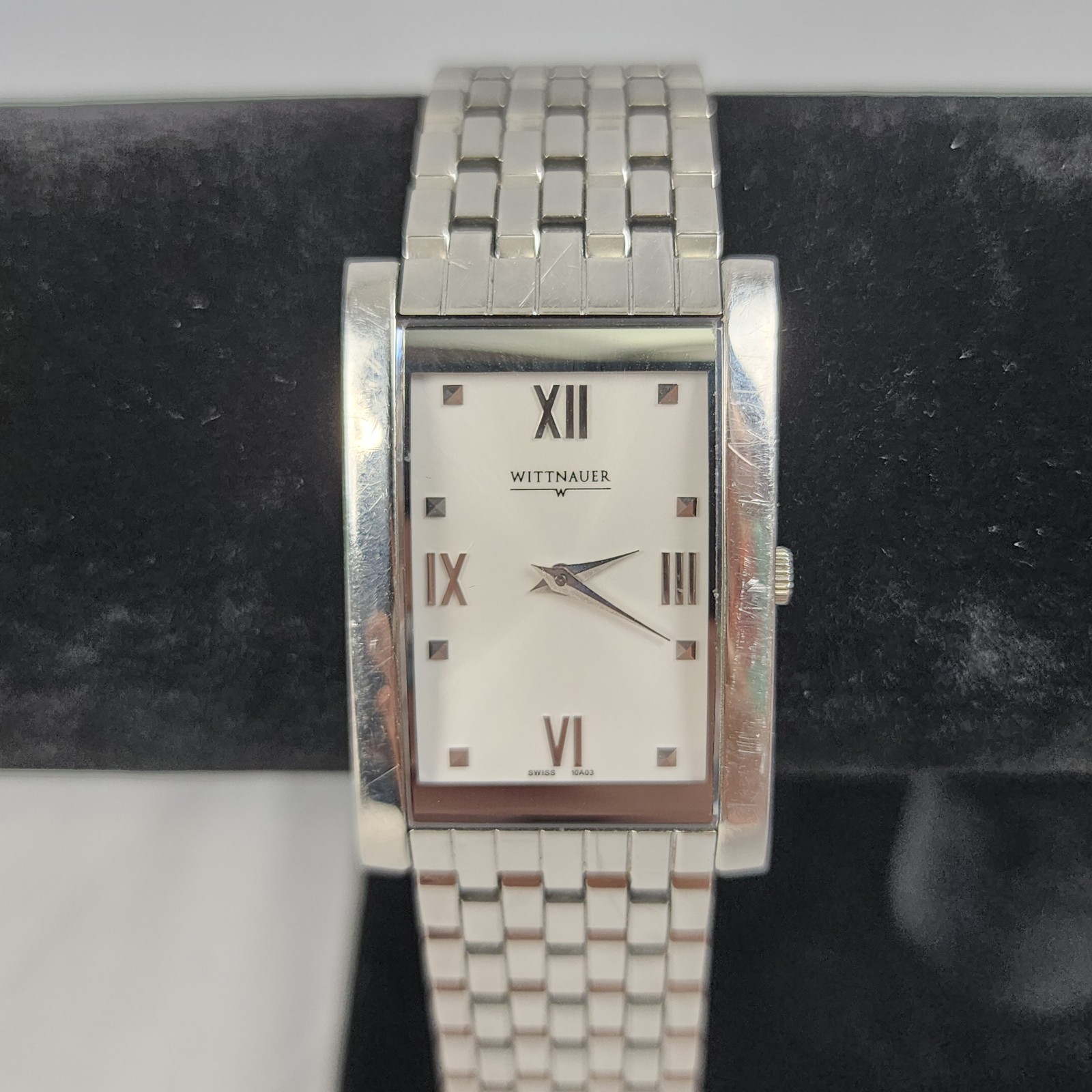 Wittnauer Swiss Rectangle Silver Wristwatch Sapphire Crystal Estate Sale Working