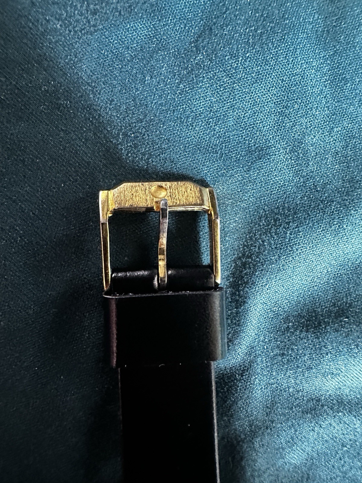 Vintage Movado Swiss Automatic 17J Gold Plated 34mm Silver Dial Black Leather