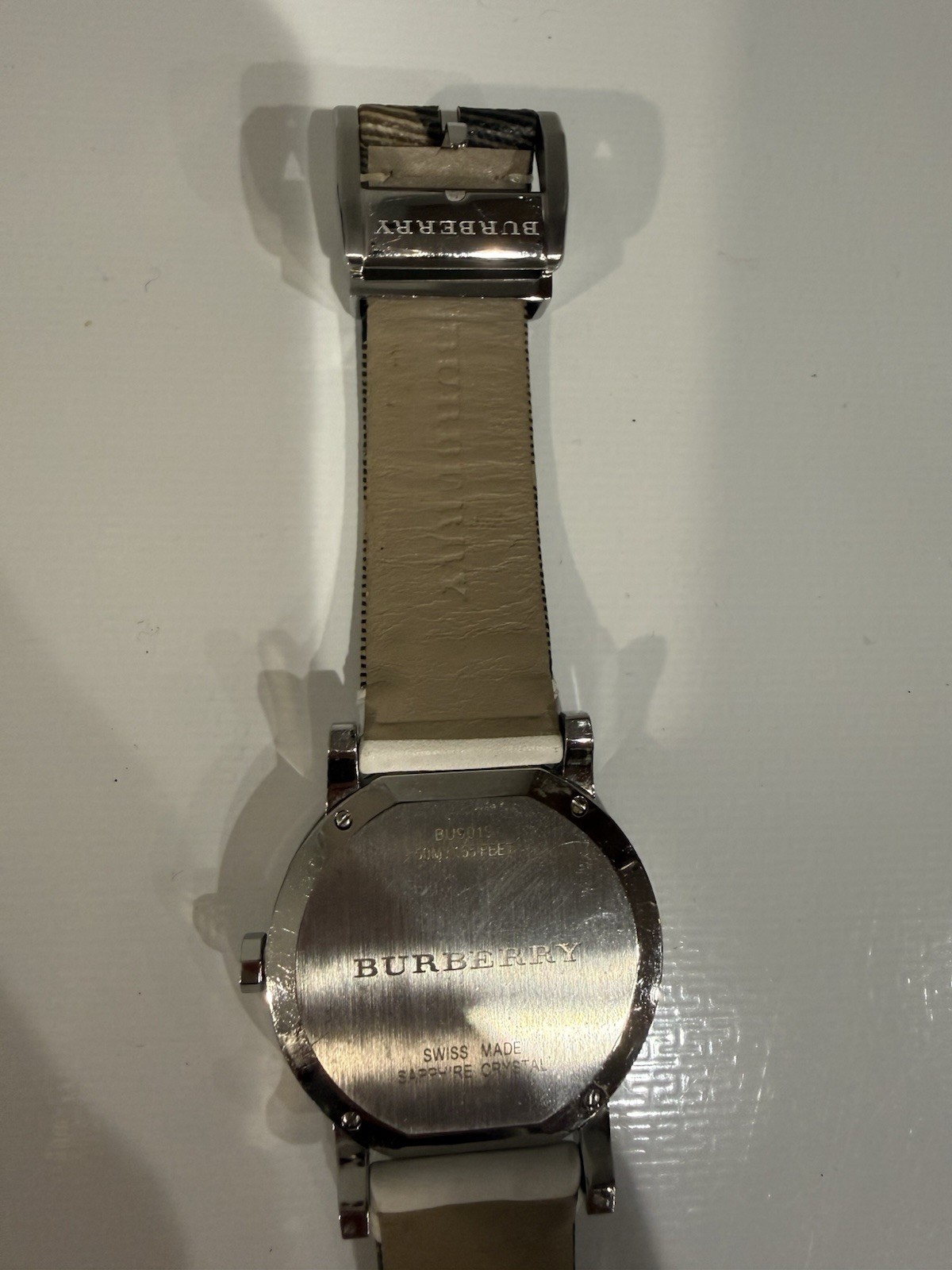 Burberry Women’s White Novacheck Leather Watch Silver Tone