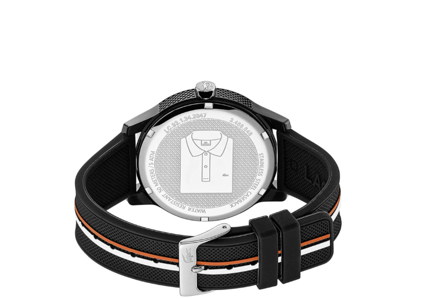 LACOSTE 2011071 12.12 BLACK DIAL BLACK SILICONE STRAP MENS WATCH