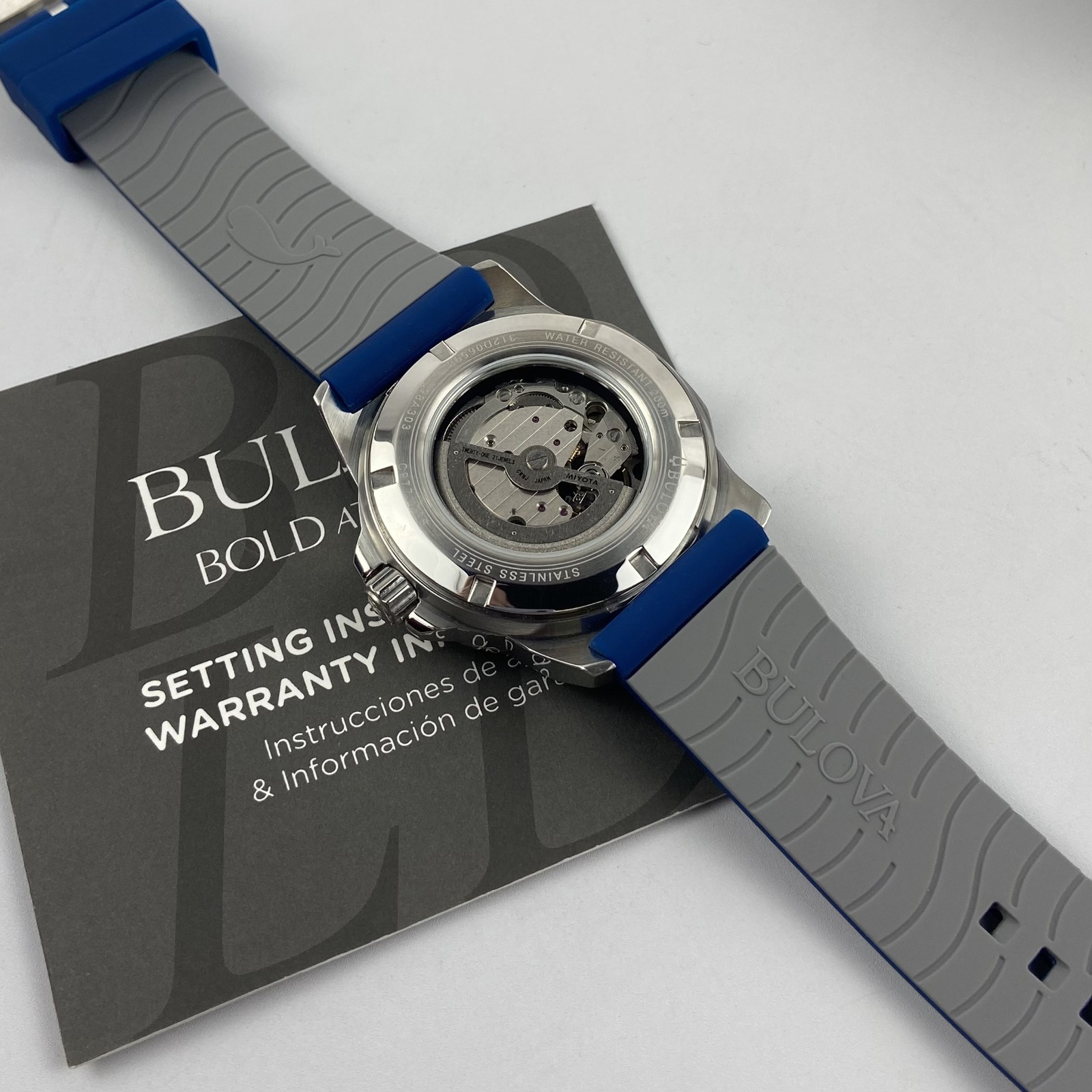 Bulova 98A303 Marine Star Men’s Automatic Watch Blue Dial Blue Rubber Strap 45mm
