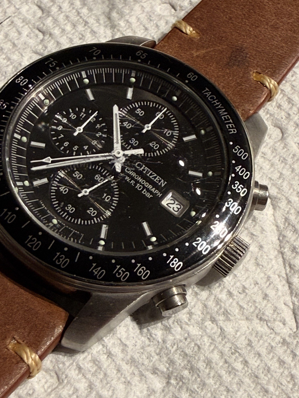 Citizen “Speedy” Chronograph Quartz Watch 0510 Series Black Dial Wrist 18cm Mens