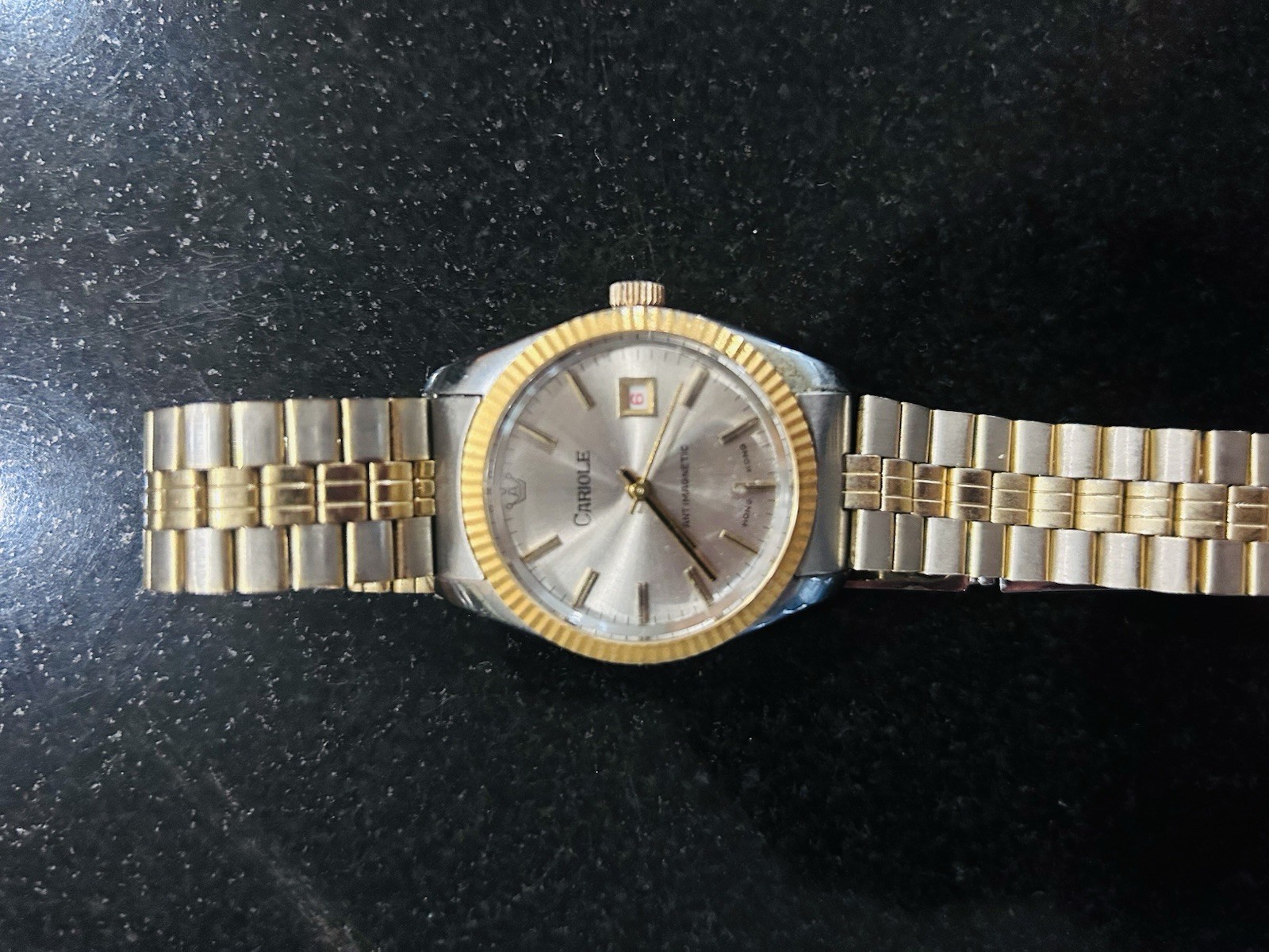 Caravelle Men’s Quartz Two-Tone Fluted Bezel Date Watch Silver Dial Bracelet