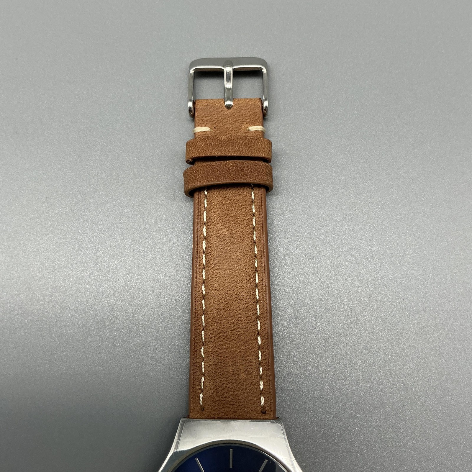Skagen 233LSSNC Mens Watch 34mm Blue Silver Dial Brown Leather New Battery