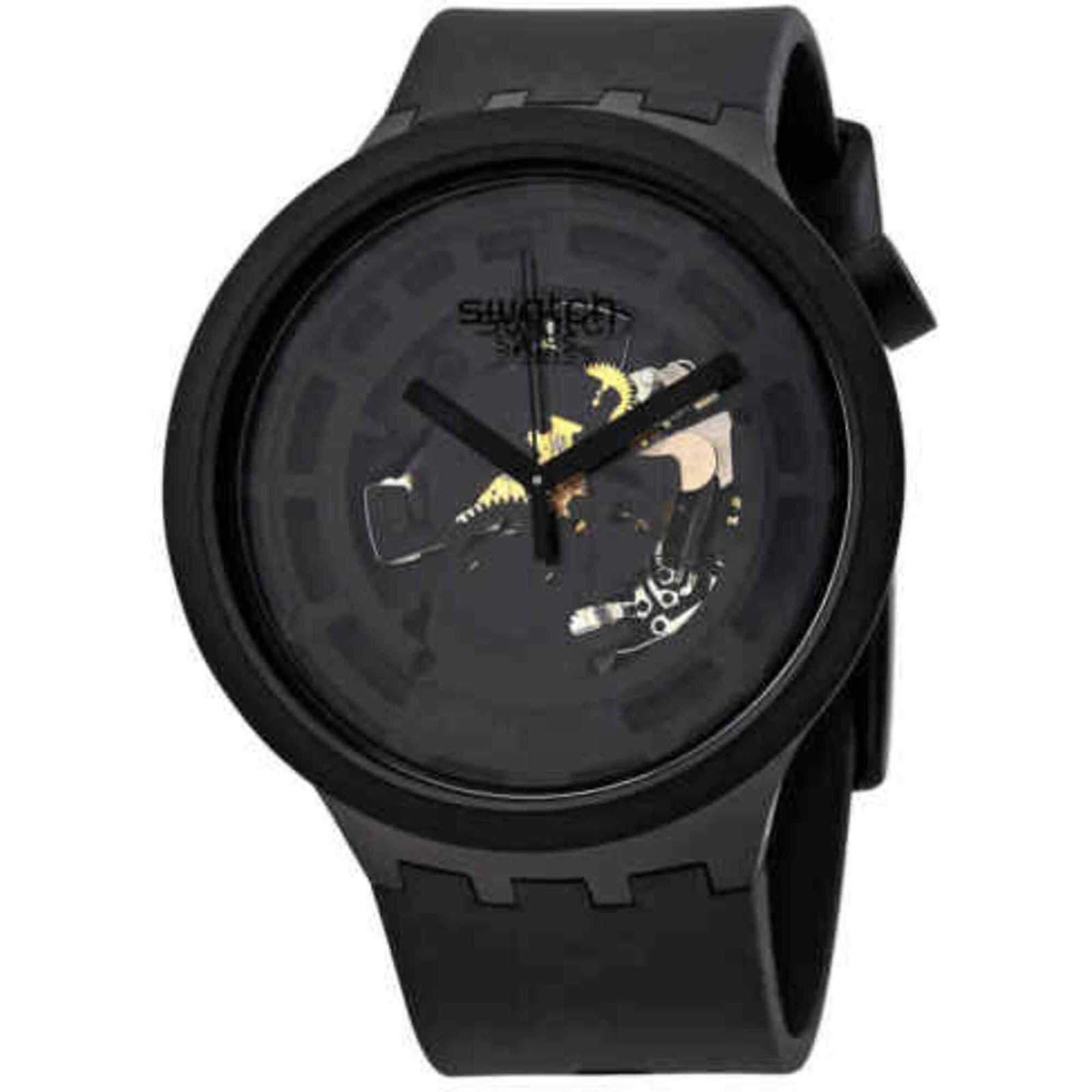 Swatch Unisex Watch Bioceramic C-Black Swiss Quartz Semi Skeleton Dial SB03B100