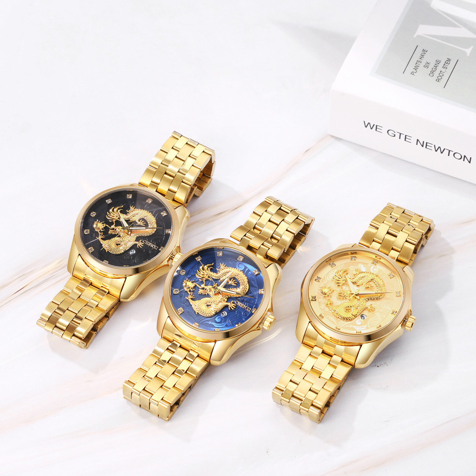 Mens Luxury Stainless Steel Dragon Analog Quartz Wrist Watch Waterproof Luminous