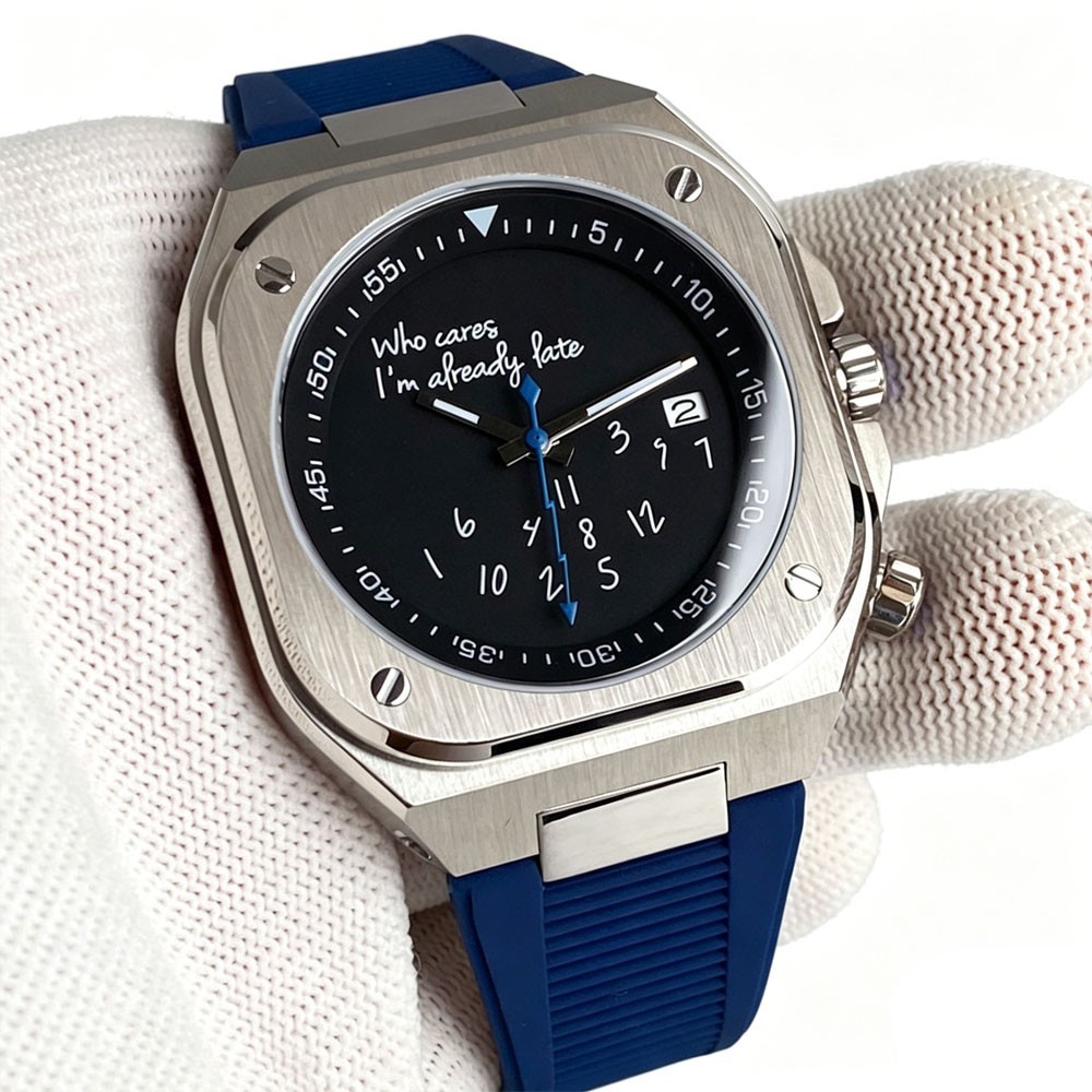 42mm Square Sapphire Glass Black White Date Japan NH35 Automatic Men Watch 10ATM