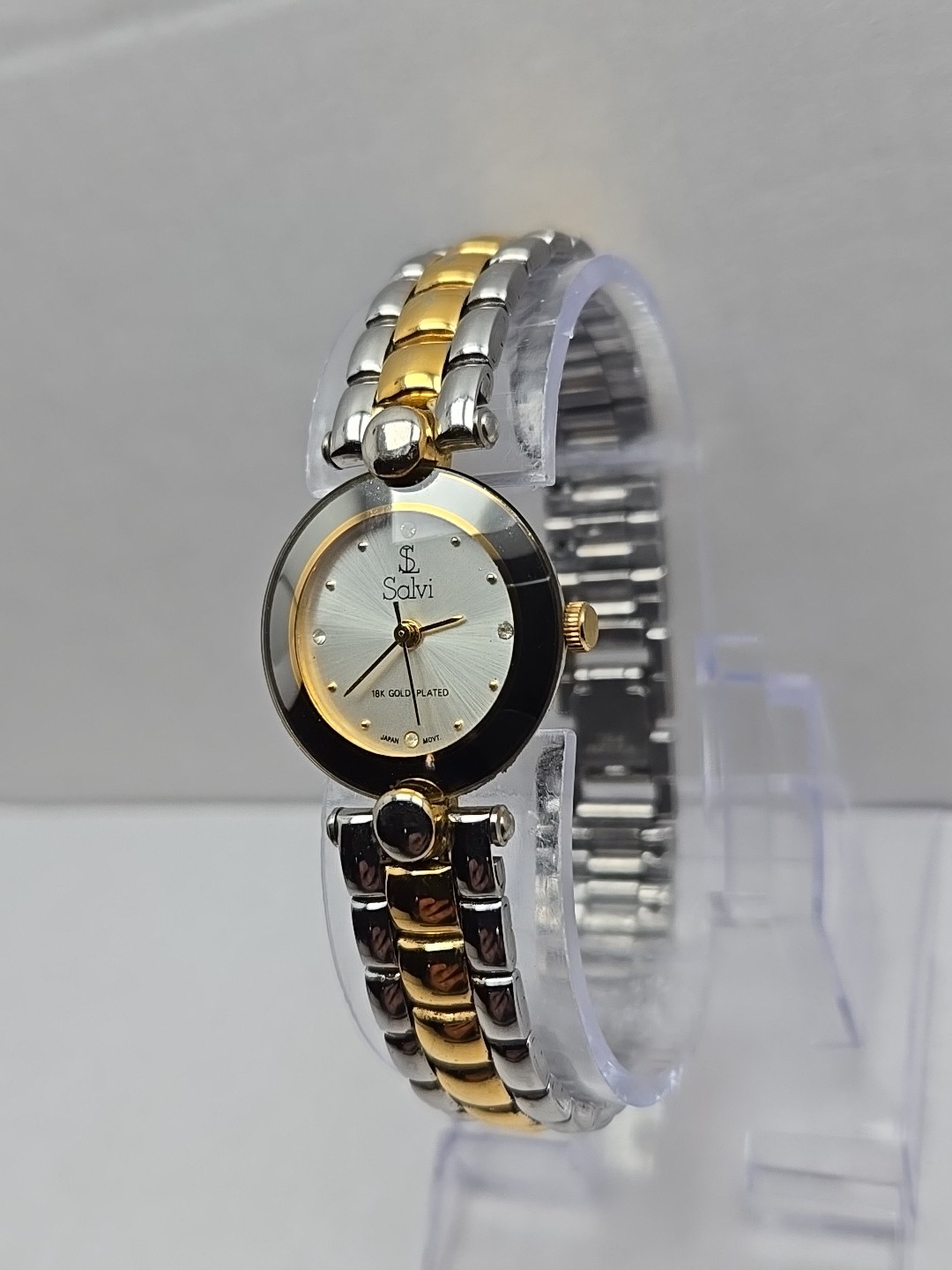 Womens Vintage Salvi 18K Gold Plated Watch 334362 Silver Two Tone New Battery