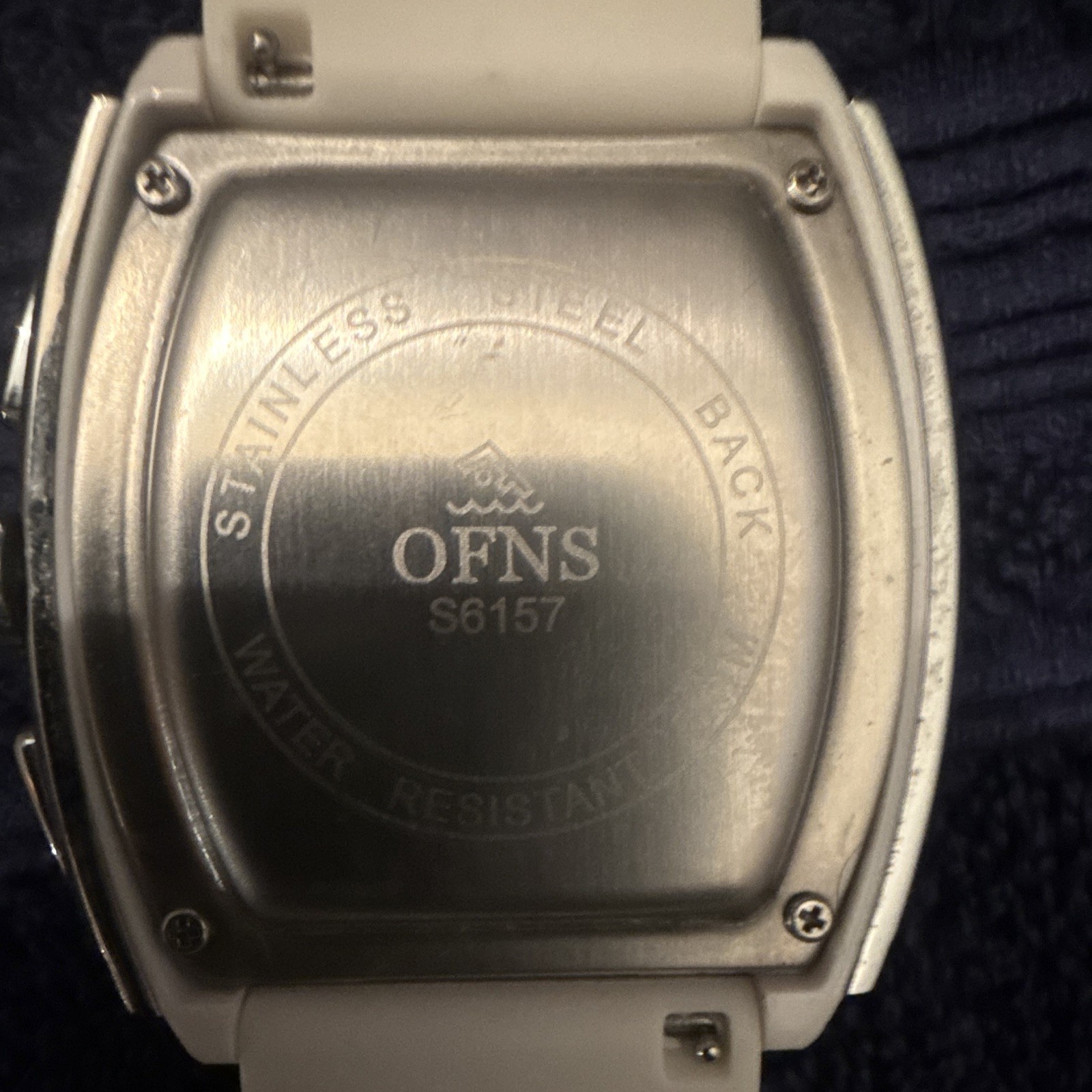 OFNS S6157 Chronograph Quartz Analog Black/Gray Dial White Rubber Watch