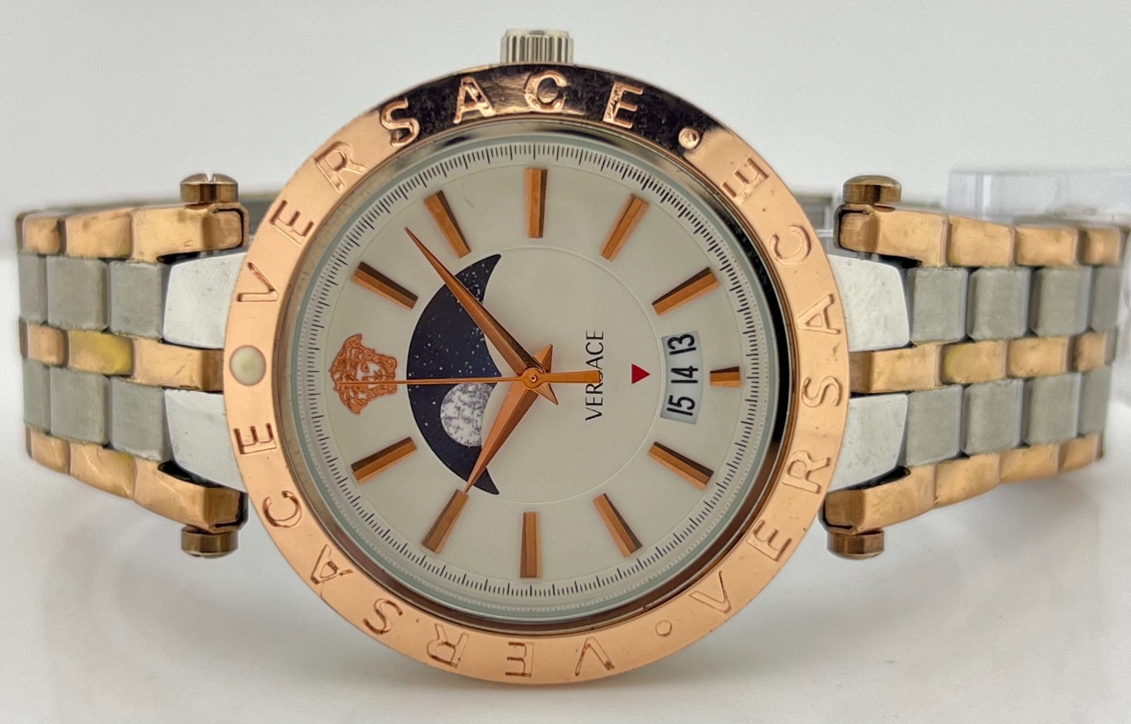Premium Men’s Versace MoonPhase White Dial Date Rotating Bezel Wristwatch