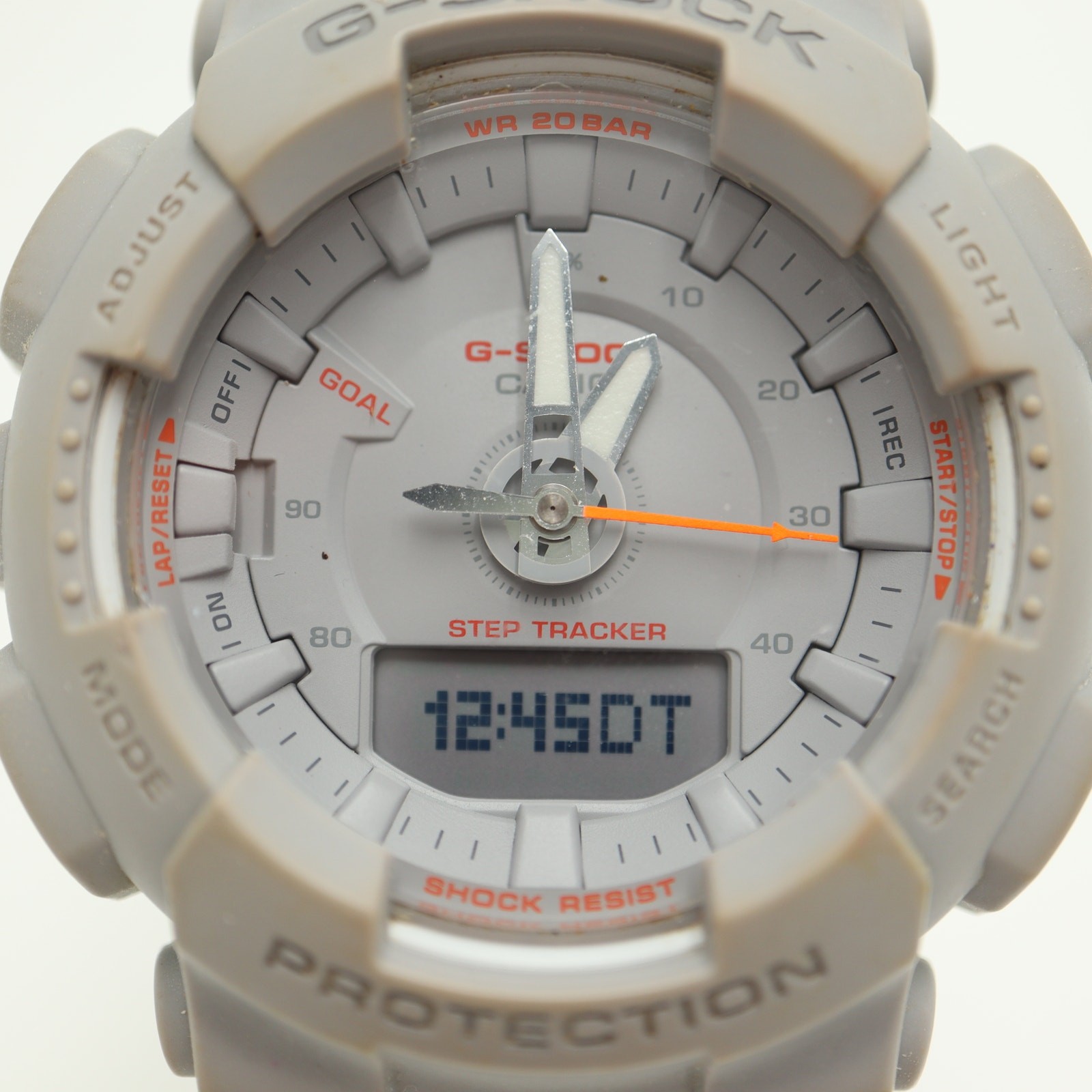 Casio G Shock GMA-S130VC Gray Orange Ana Digi 46mm Watch Step Tracker Chrono
