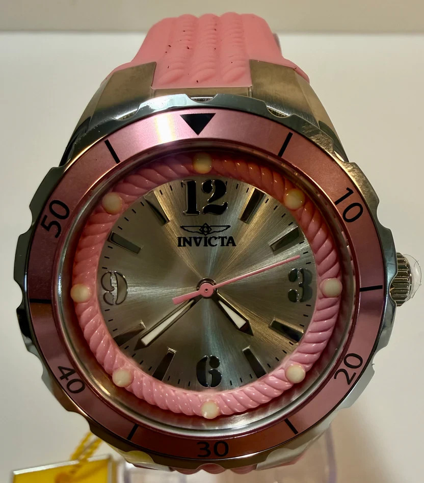 Invicta 17480 Angel Halo Women 38mm Silver Dial Pink Silicone Quartz Watch NEW