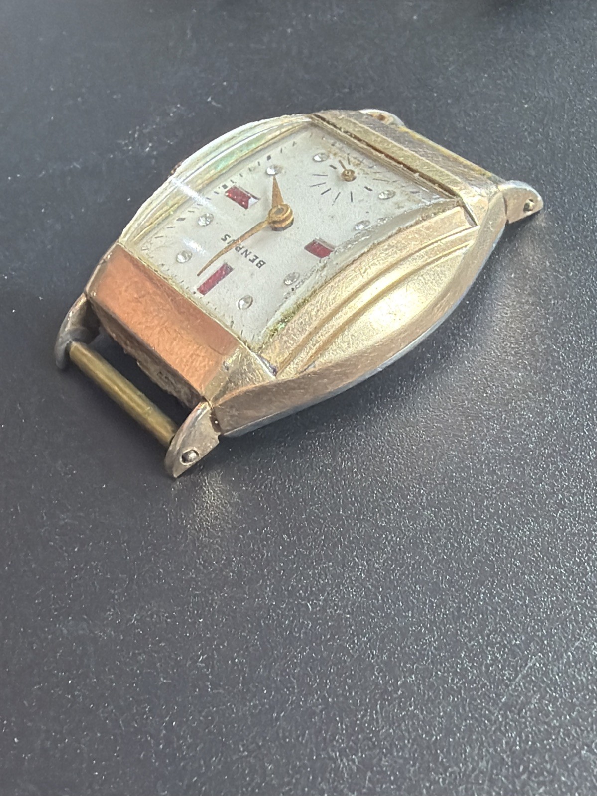 AZ99 Benrus Mens Rolled Plate Ruby Dial Mechanical Watch Tank Parts Repair As Is