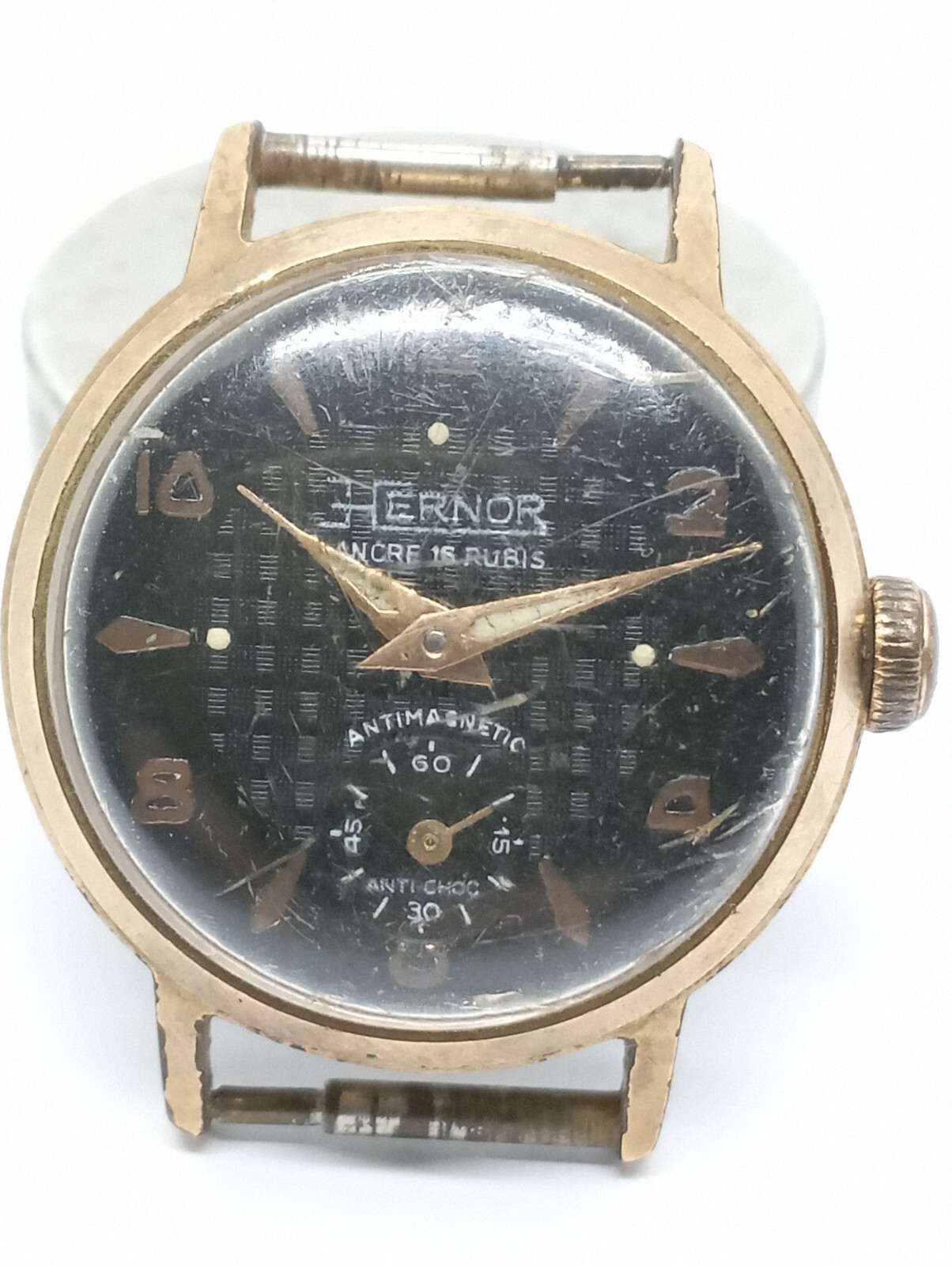 VINTAGE Gold Plated Watch Black Dial Cal. 233 Cupillard HP From 1950 Working
