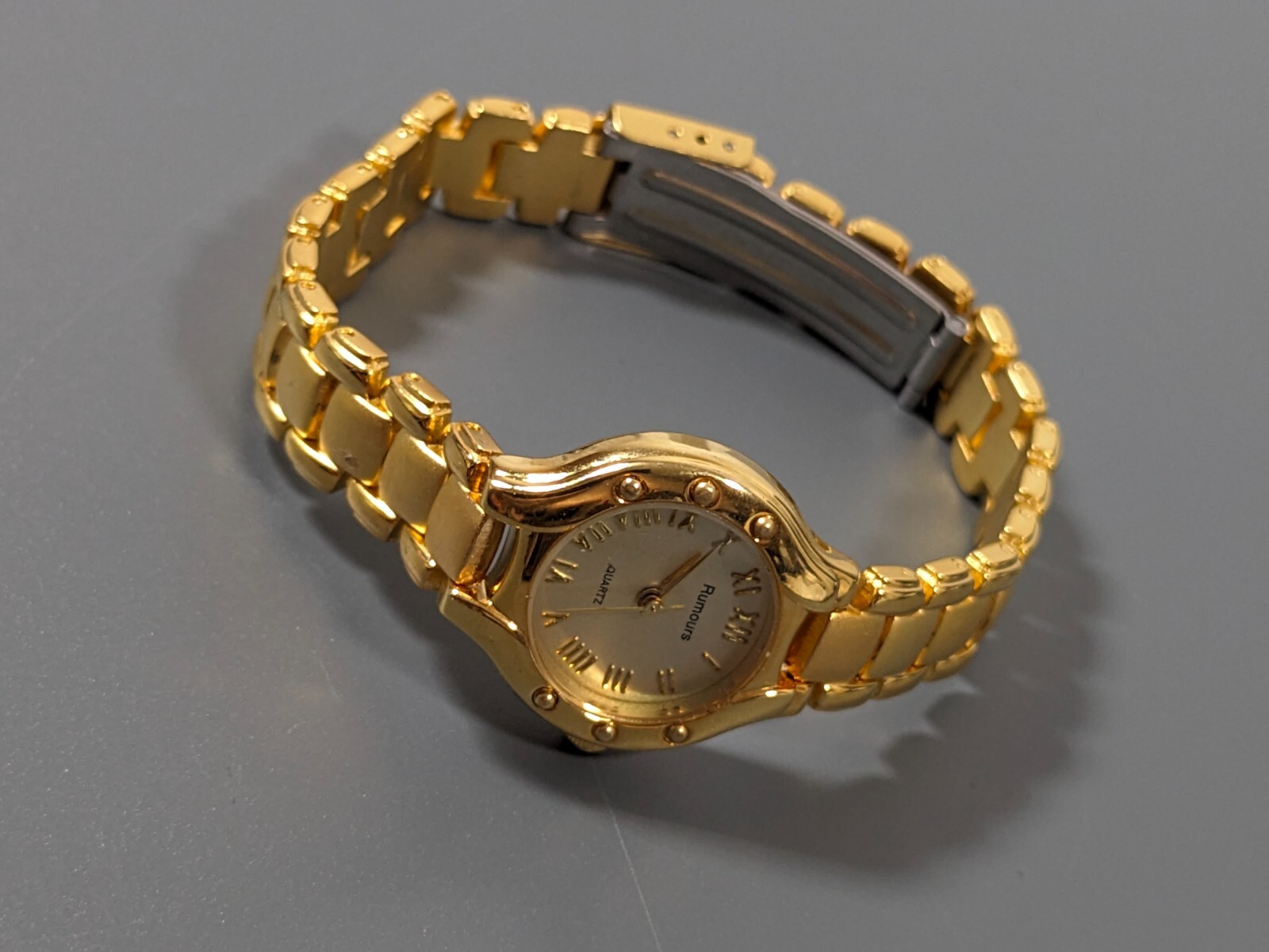 Rumours Golden Round Dial Bracelet Band Watch 6.75 in