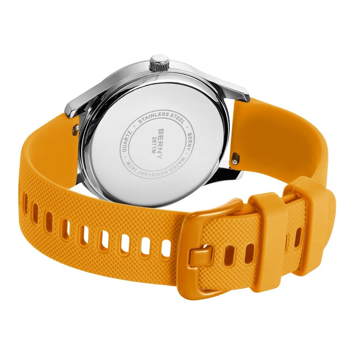 BERNY Men’s Quartz Watch Luminous Day Date 41mm Soft Silicone Strap Wristwatch