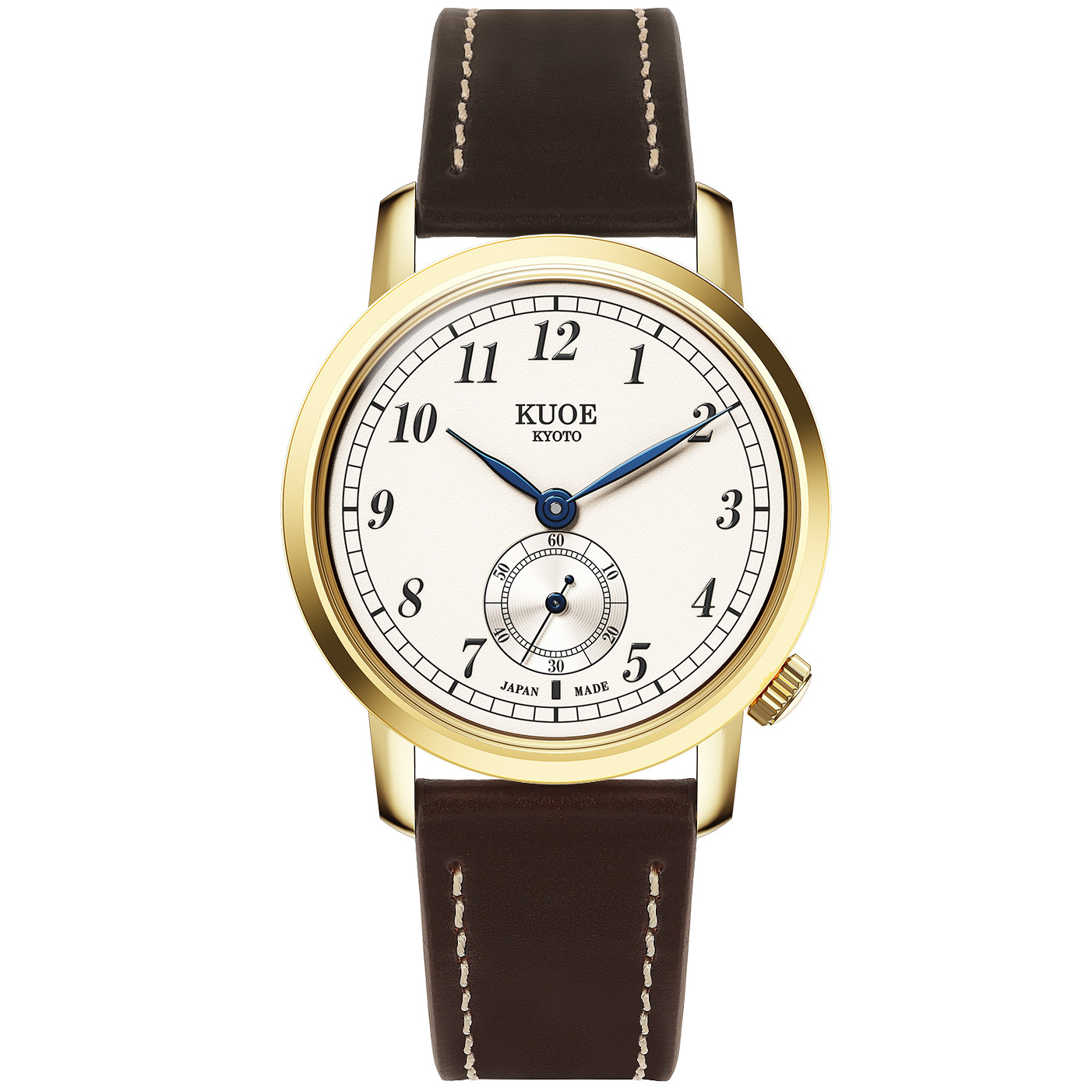 KUOE KYOTO OLD SMITH 90-007 Small Seconds Automatic Blue Hands Brown Strap 35mm