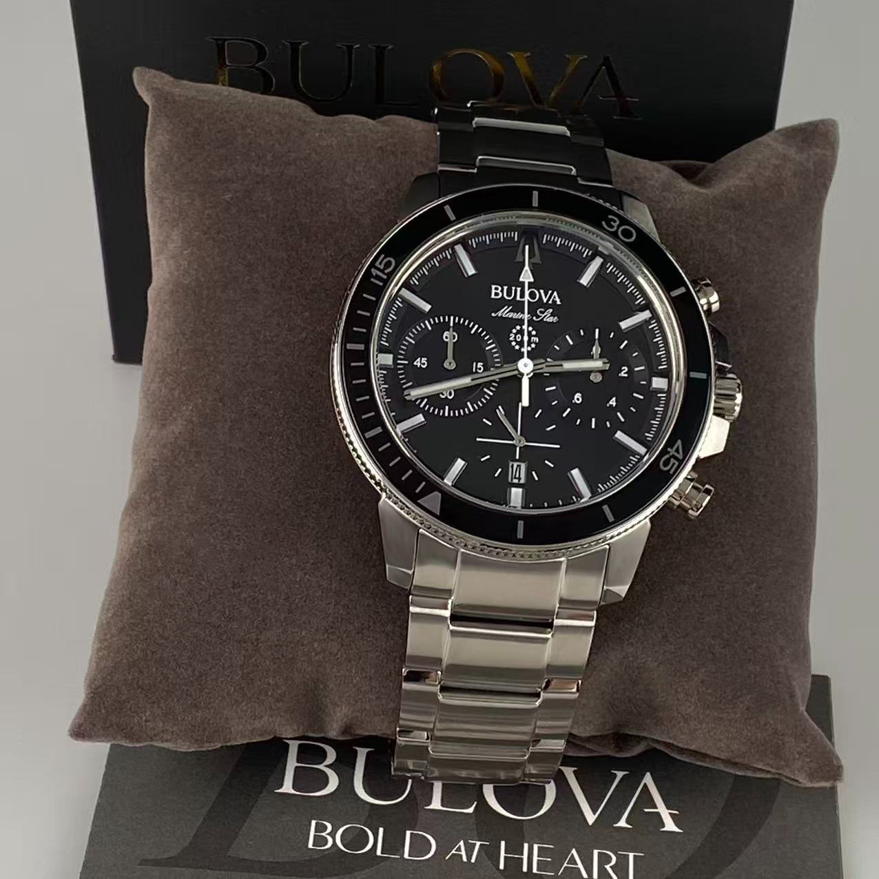 Bulova 96B272 Men’s Marine Star Quartz Watch Black Dial Stainless Steel 45mm