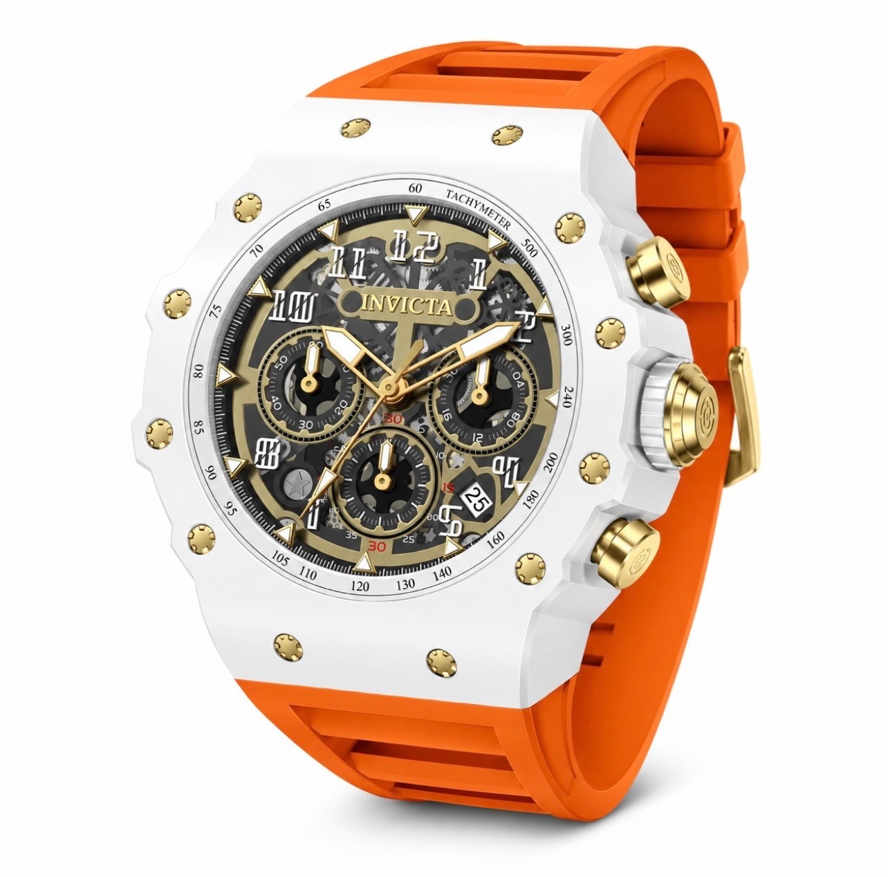 Invicta Racing Vaulthan 69651 Skeleton Chronograph Men’s 44mm White Orange