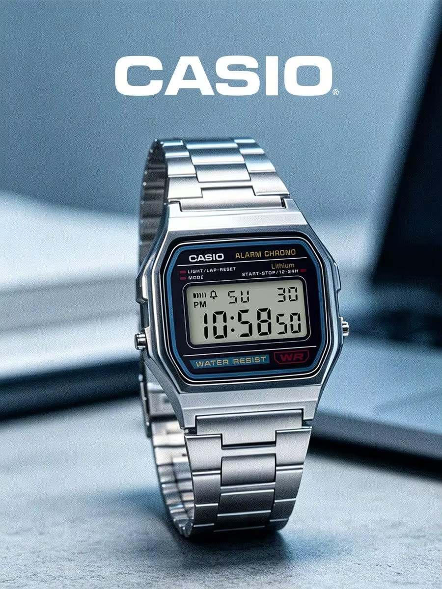 Casio A158WA Vintage Silver Digital Watch Alarm Date 30M Water Resistant