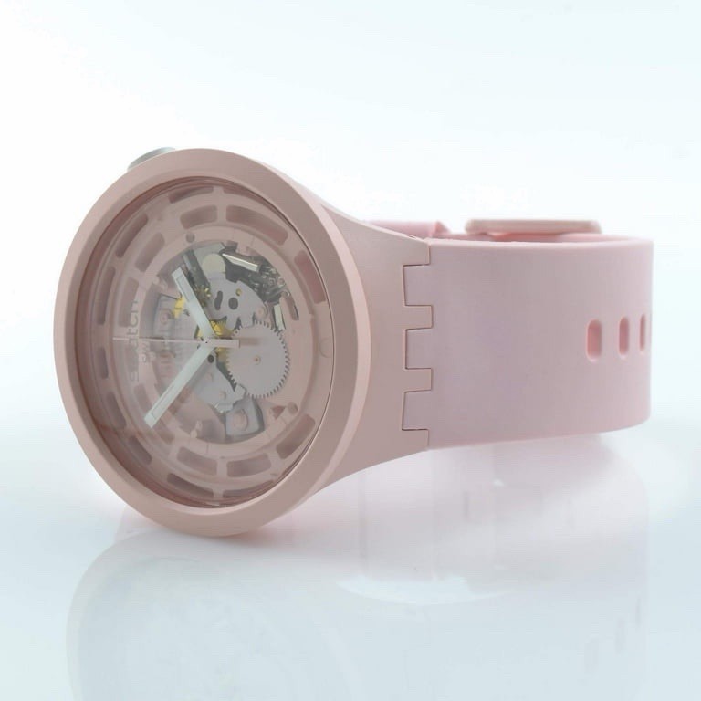 Swatch C-Pink Watch – VisibleMovement Silicone Strap – 47mm