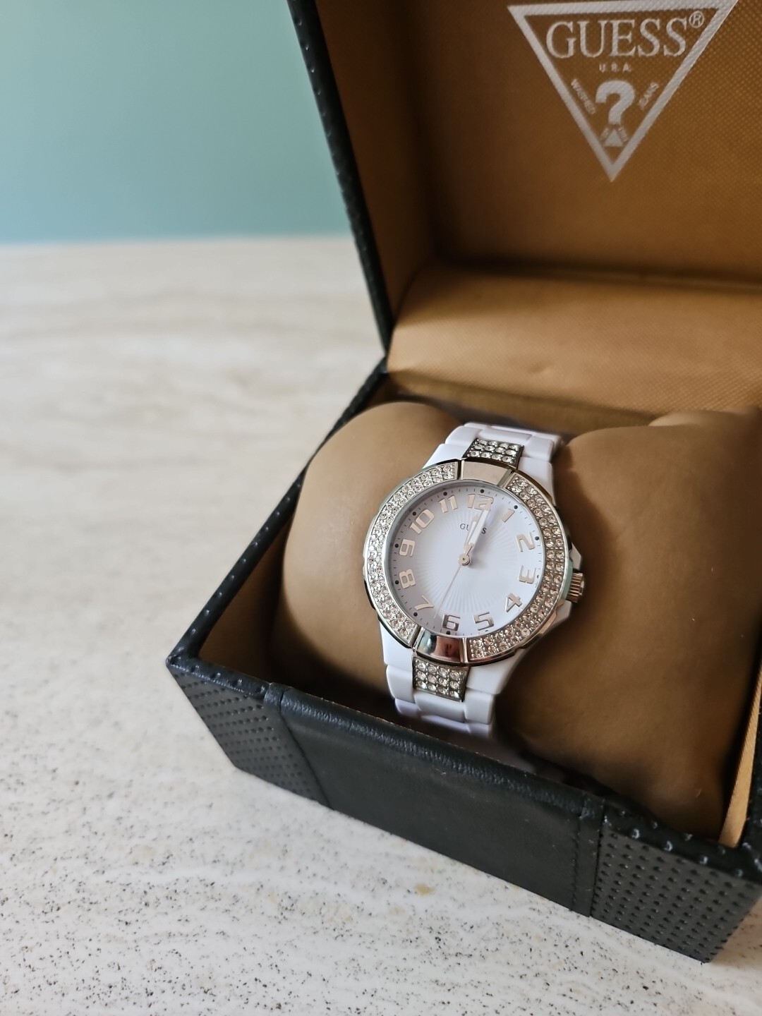 Women’s White Dial With Crystal Rhinestones Polycarbonate W/Original Box