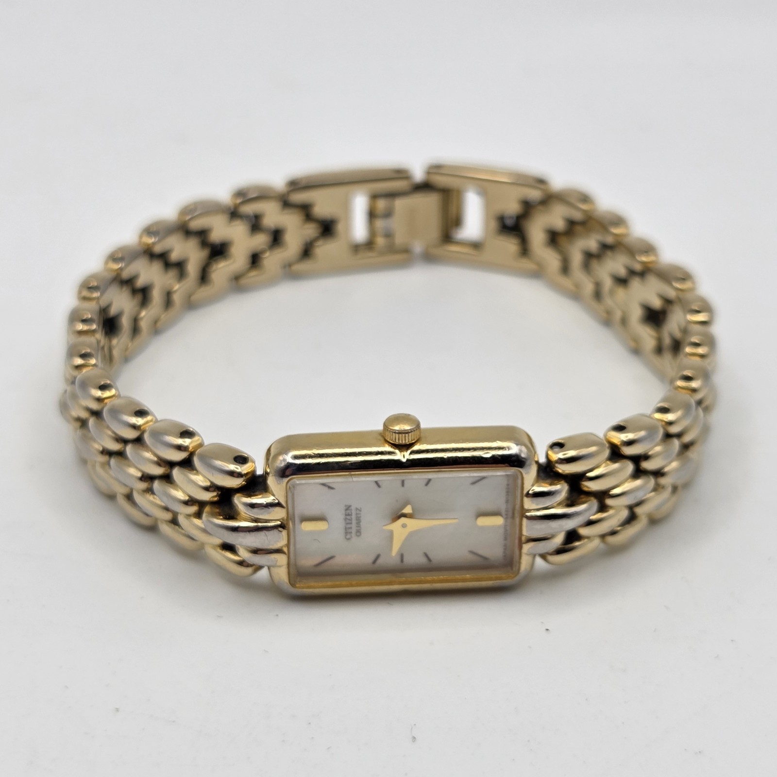 Citizen Tank Watch Women 13mm MOP Dial Gold Tone Rectangle 5421-S36505 New Batt