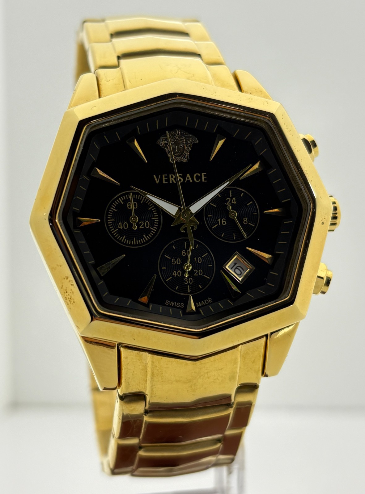 Refurbished Versace V-Legend Chrono Quartz Black Dial Gold-Plated Wristwatch