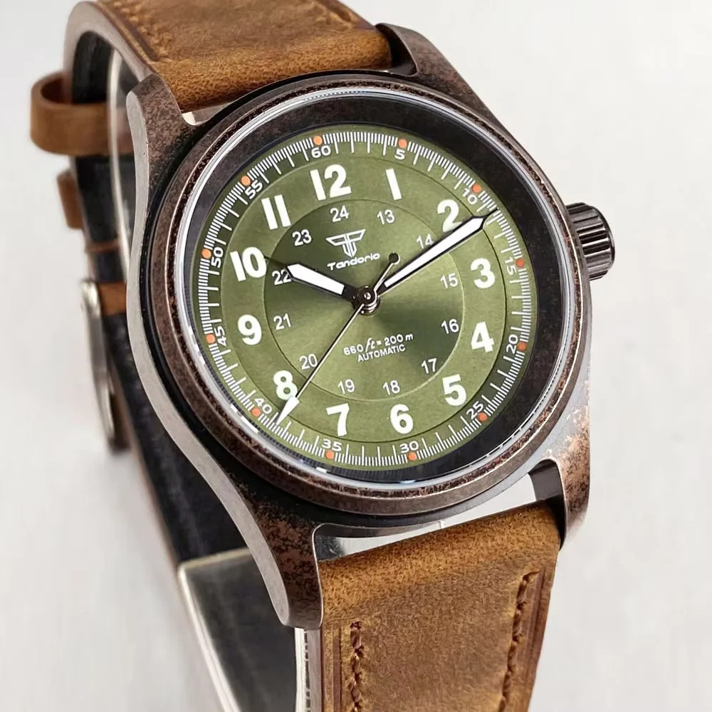 Tandorio 36mm Pilot Retro Mechanical Men’s Watch For Miyota 8215 Sapphire Glass