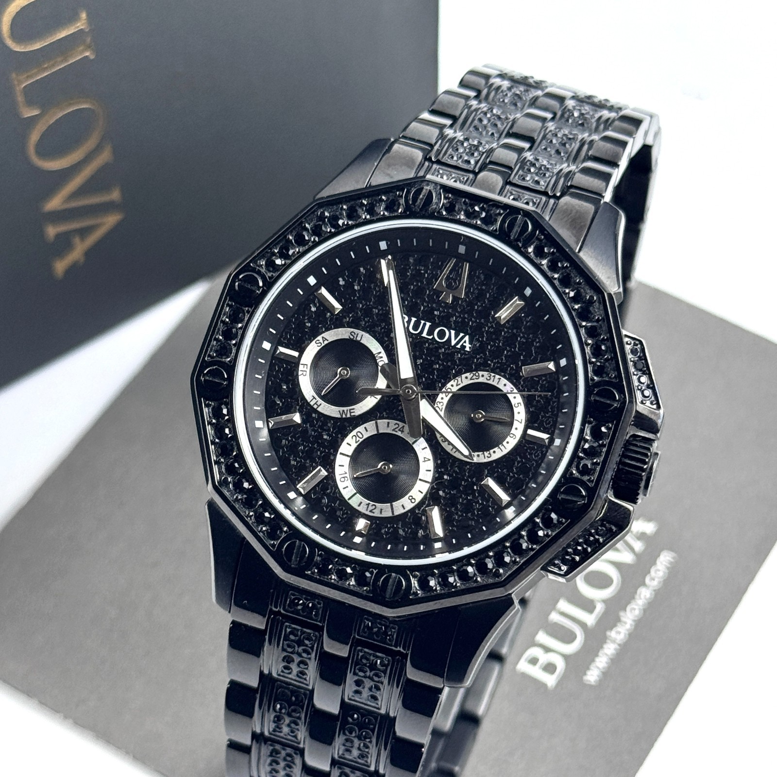 Bulova 98C134 Octava Men’s Black Crystal Stainless Steel Quartz Watch 41.5mm