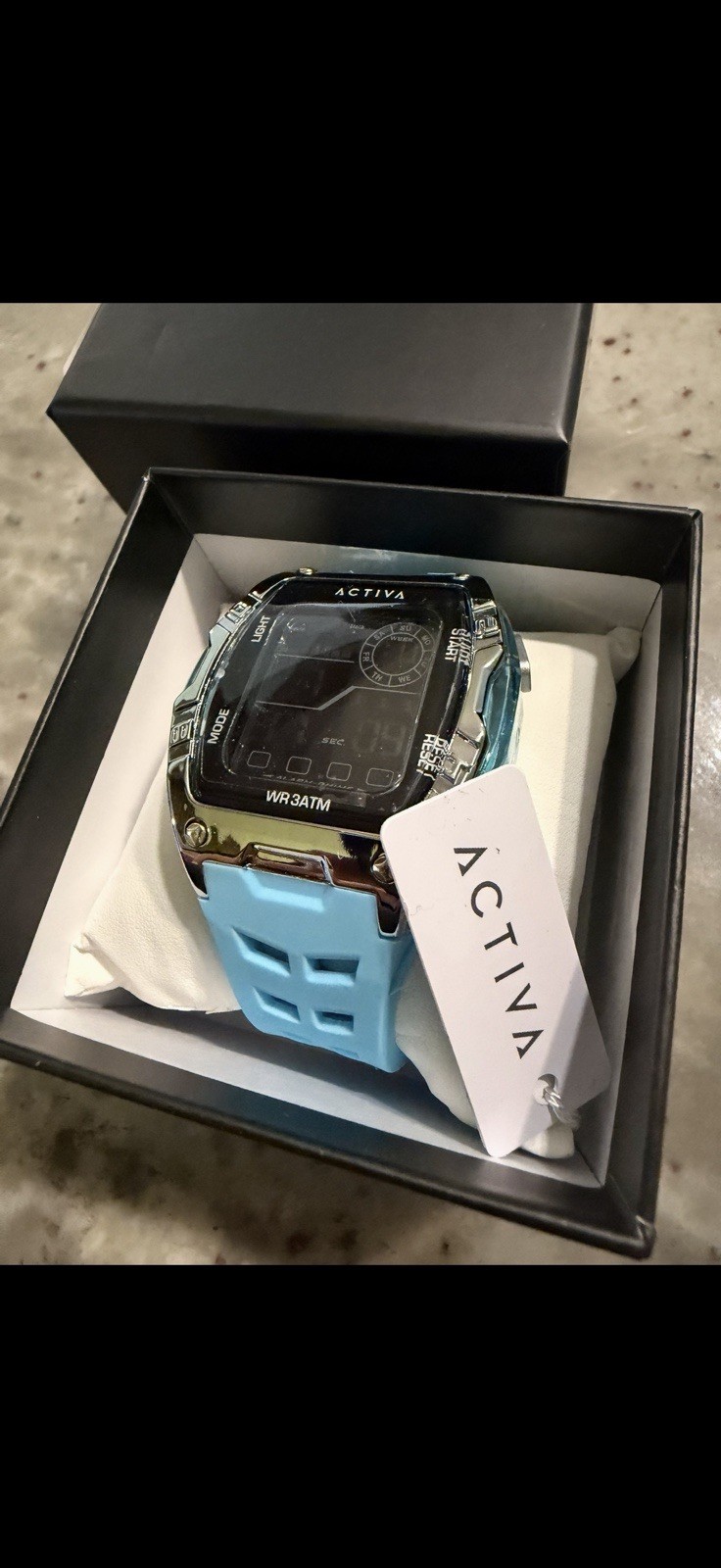 Activa X Invicta Digital Sport Watch 30m/3ATM Blue Silicone Strap Silver Case
