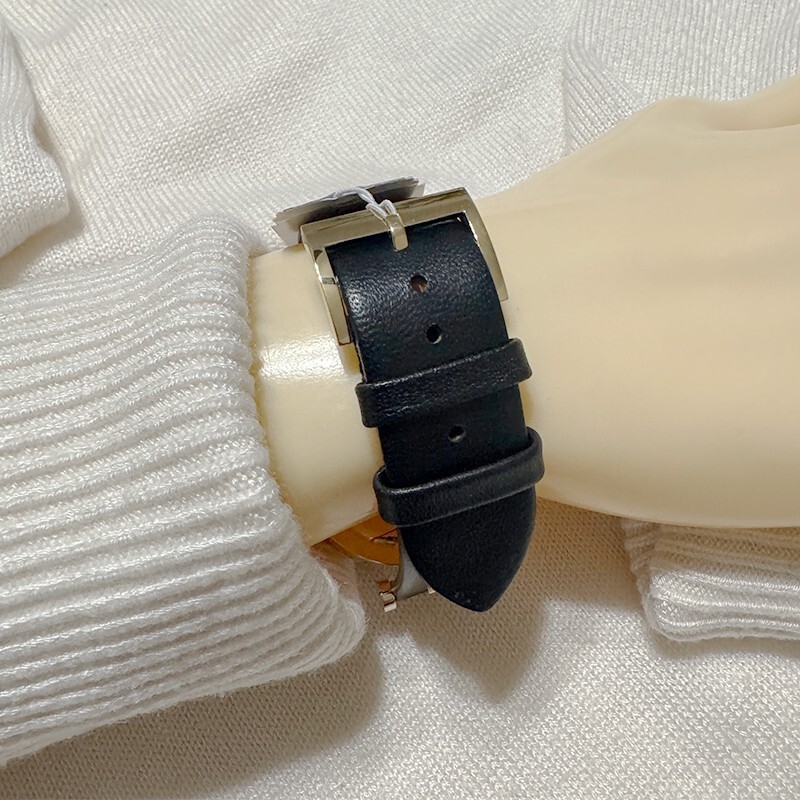 NWT! Authentic TORY BURCH Classic-T Ivory Dial Black Leather Strap Watch TBW9003