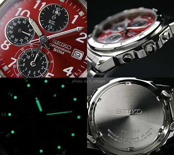 SEIKO SND495 1/20 Sec Chronograph Red Dial Watch