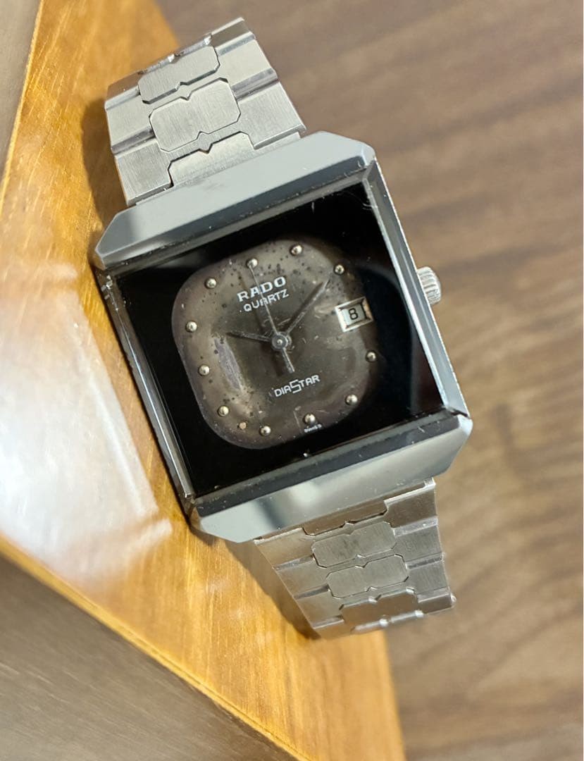 Rado DiaStar Quartz Watch Square Case Grey Dial Stainless Steel Bracelet Date