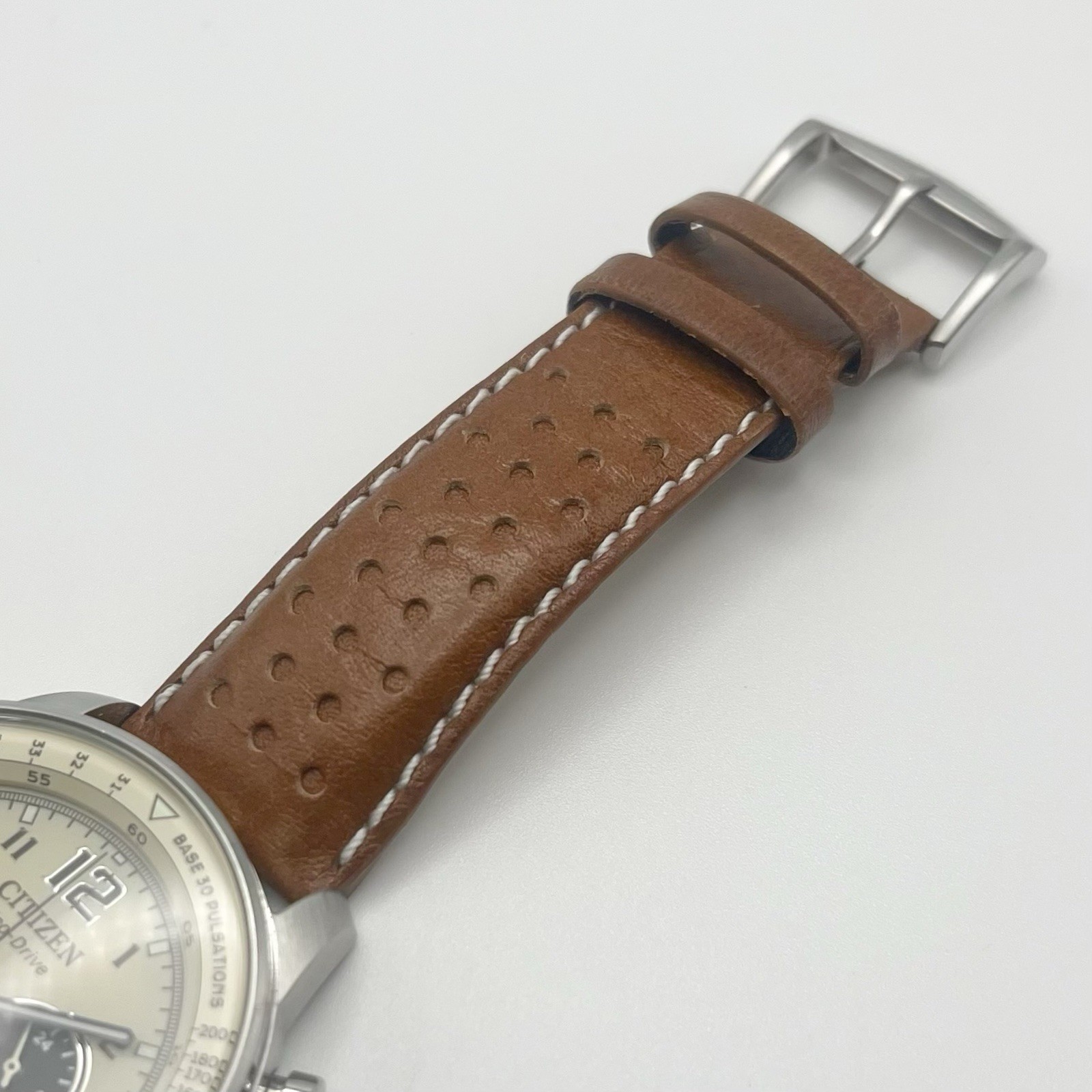 Citizen Eco-Drive Quartz Chronograph 10 BAR WR 44mm Date Tan Dial 3 Subdials