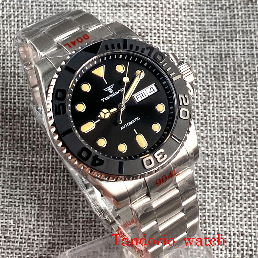 Tandorio NH36A 40mm Black Sterile Dial Sapphire Crystal Screw Crown Oyster Strap
