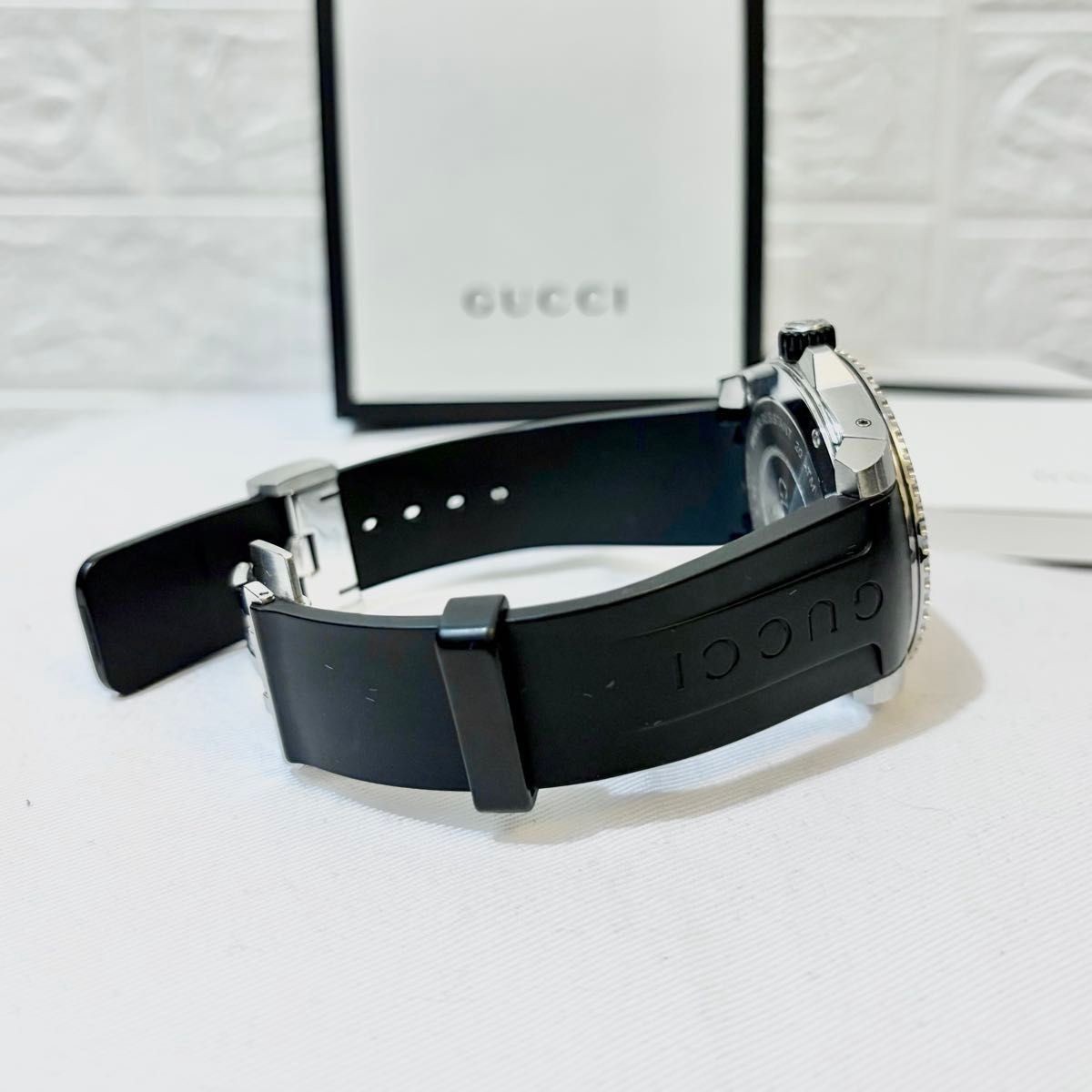 [B1P] Gucci Dive Snake YA136219 Black Dial Rubber Strap Mens Watch [x8q]