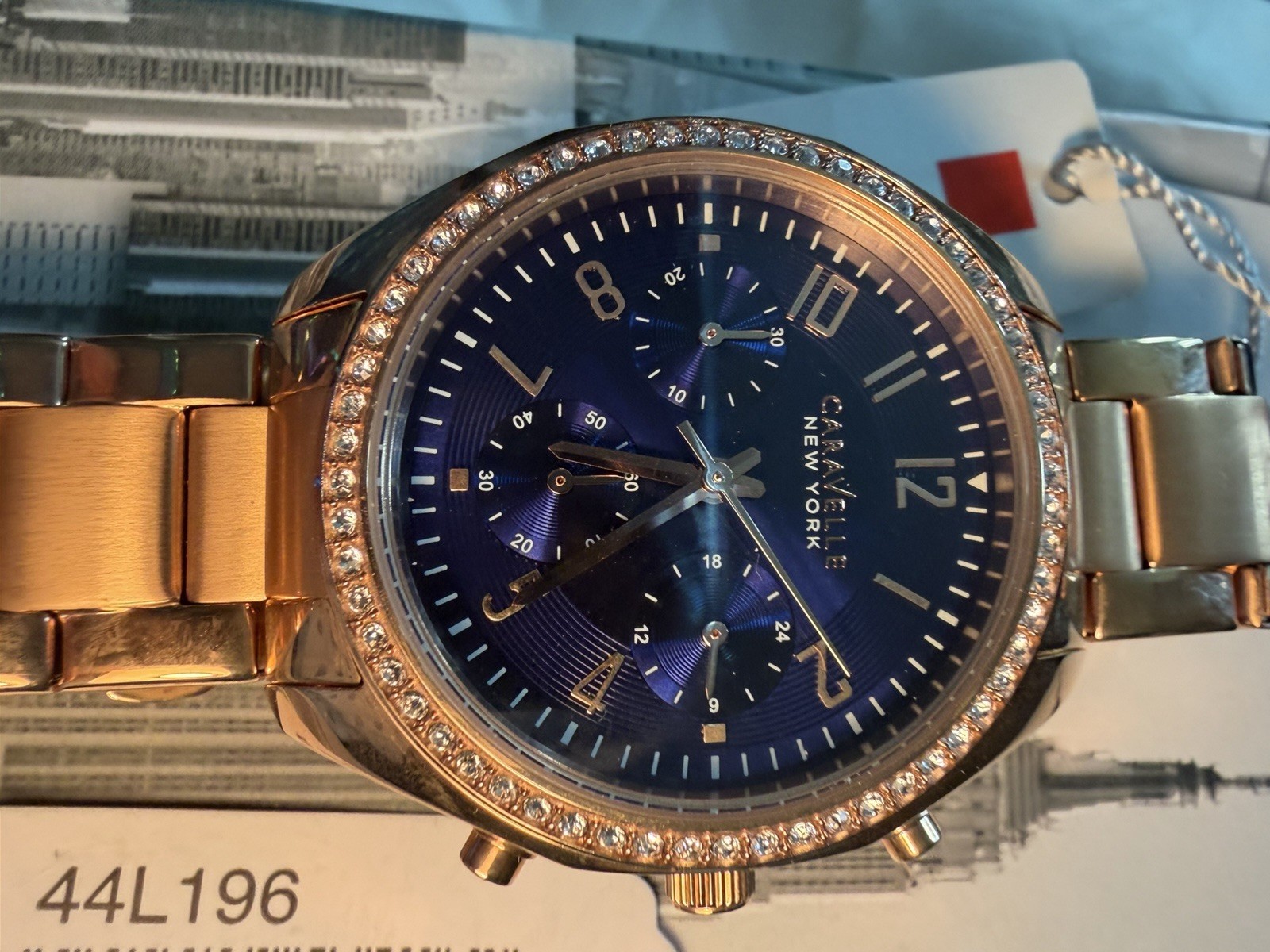 Caravelle New York Women’s Quartz Watch Rose Gold SS Bracelet Blue Dial 44mm