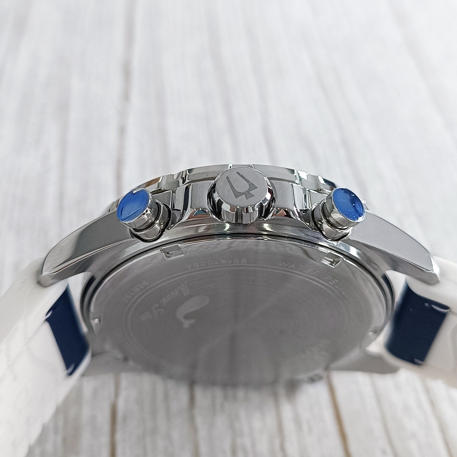 Bulova Marine Star Blue Dial Silicone Leather Men Chronograph 96B287 Watch 43mm