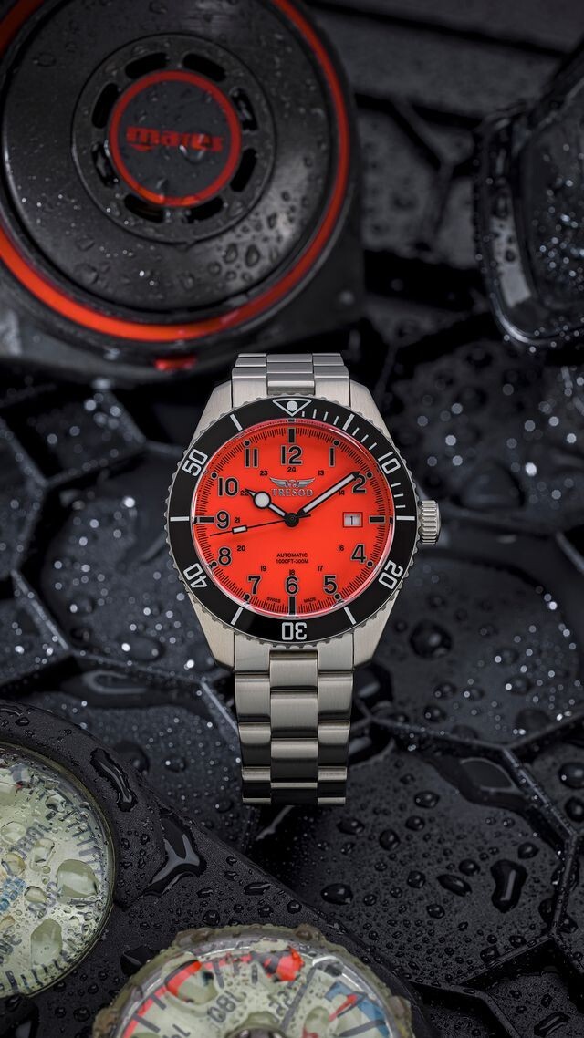 Tresod Ocean Master SWISS MADE SW200 Automatic Orange Dial Ceramic Bezel Watch