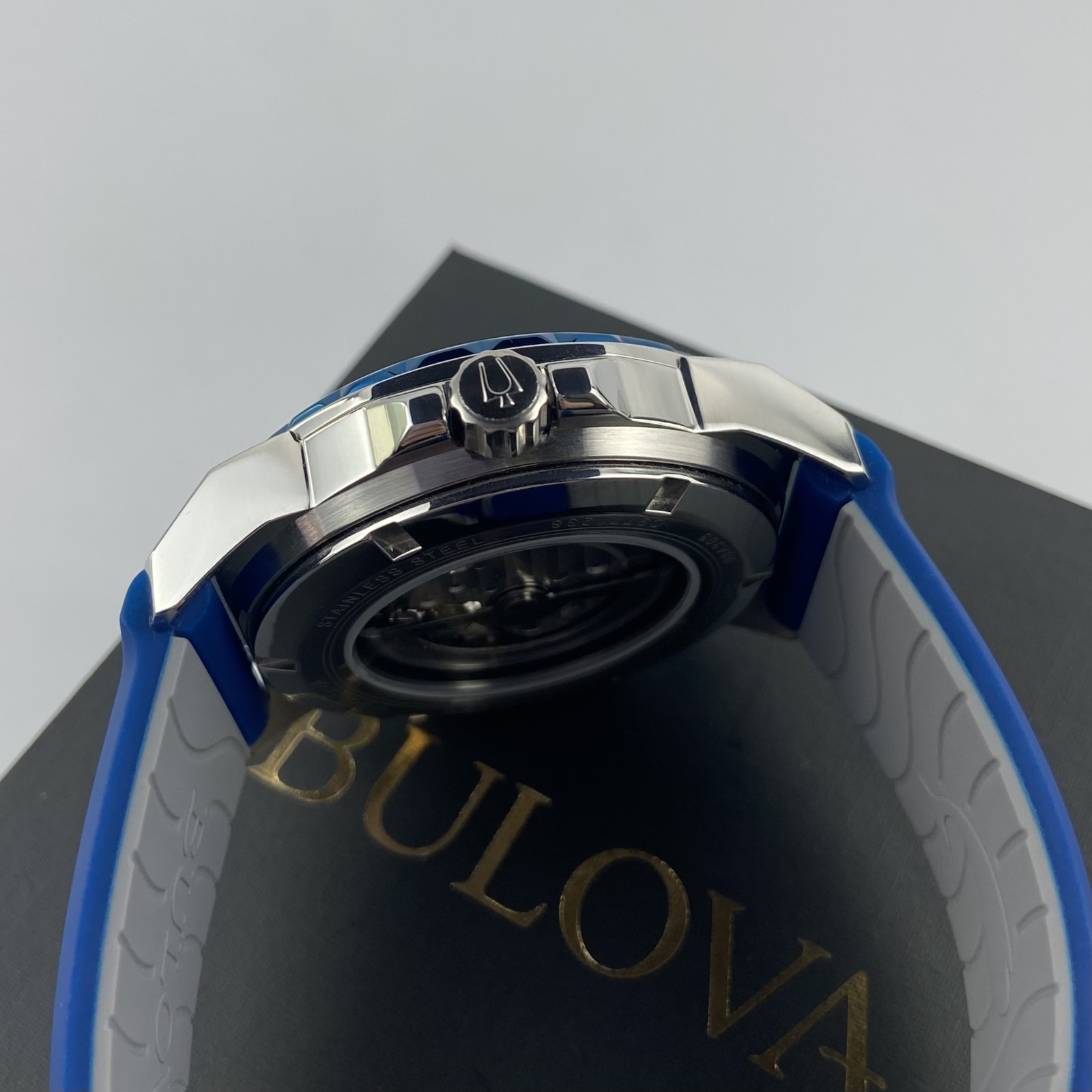 Bulova 98A303 Marine Star Men’s Automatic Watch Blue Dial Blue Rubber Strap 45mm