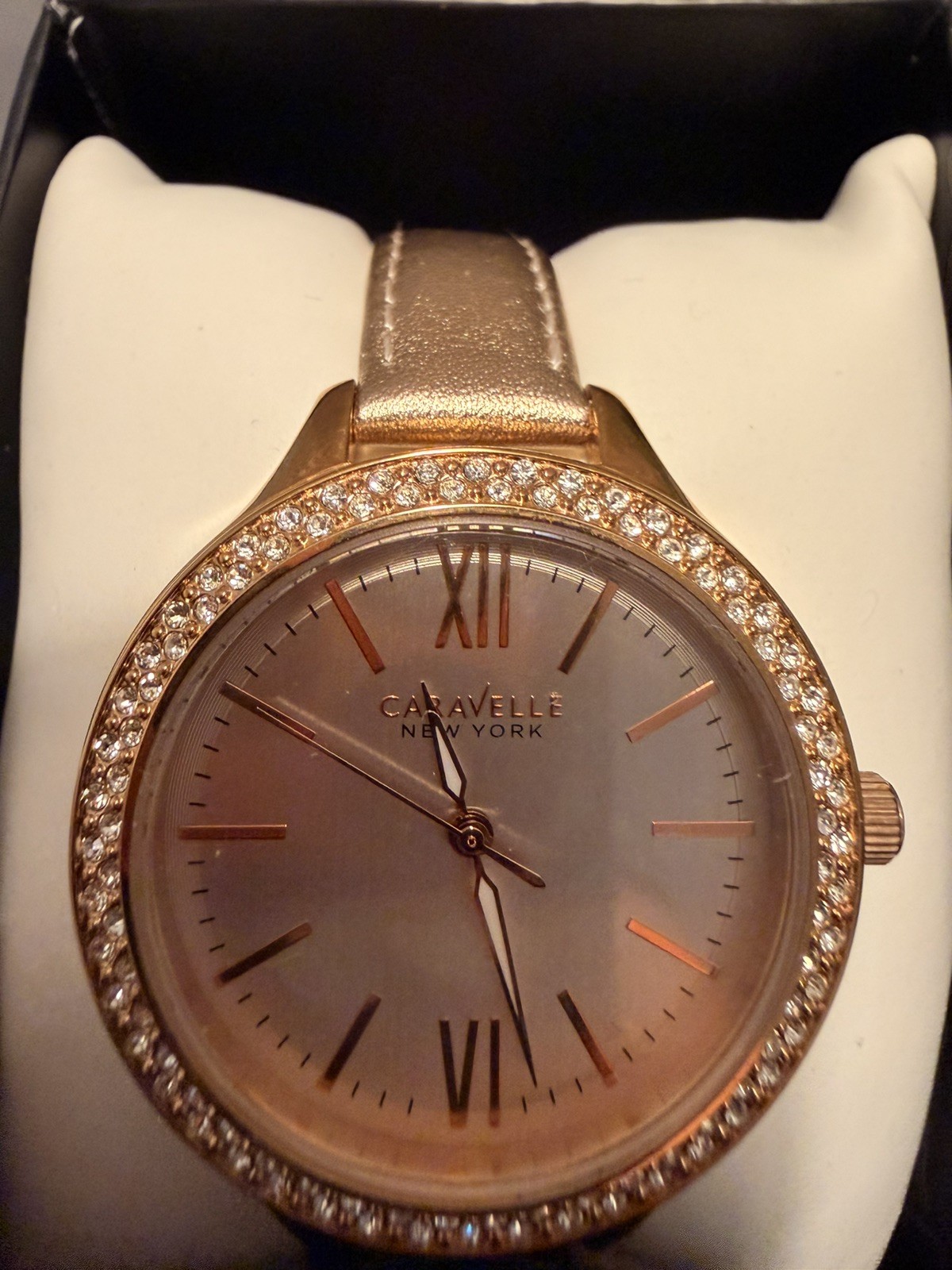 Caravelle New York 44L132 Women’s Analog Round Rose Gold Tone Crystal Watch