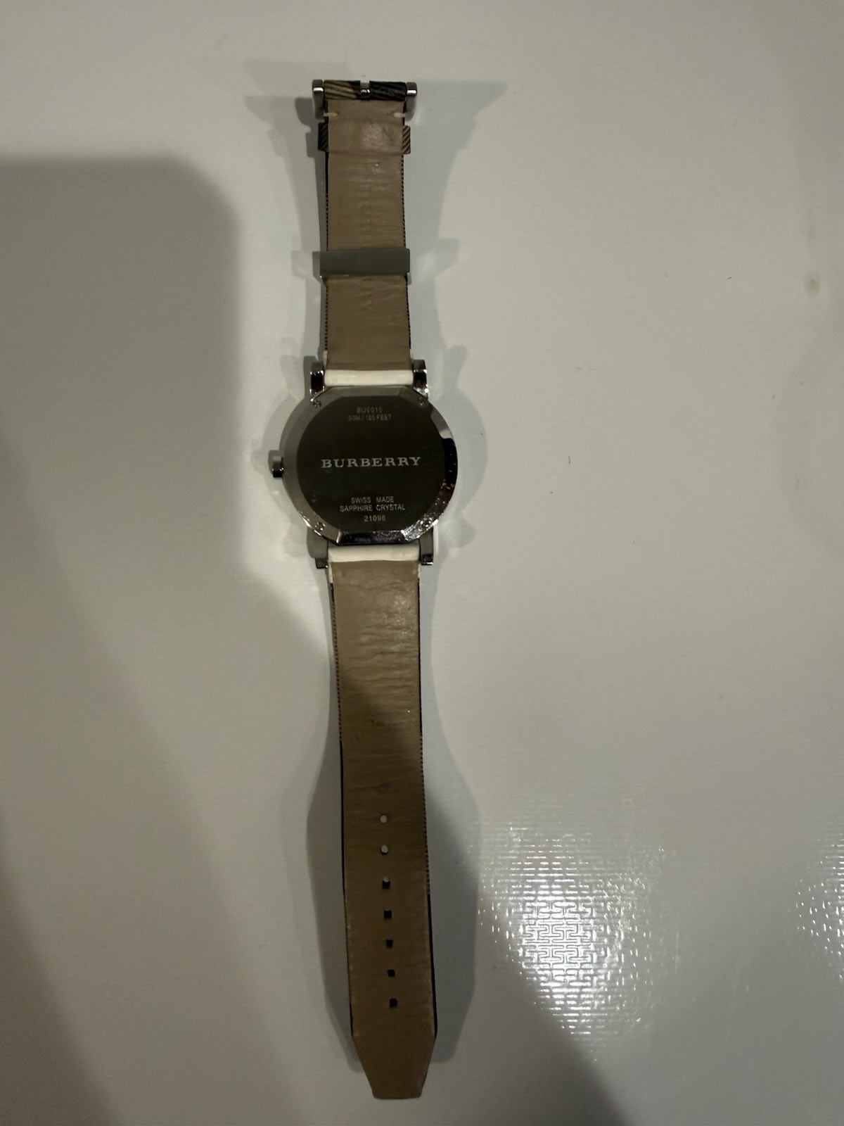 Burberry Women’s White Novacheck Leather Watch Silver Tone