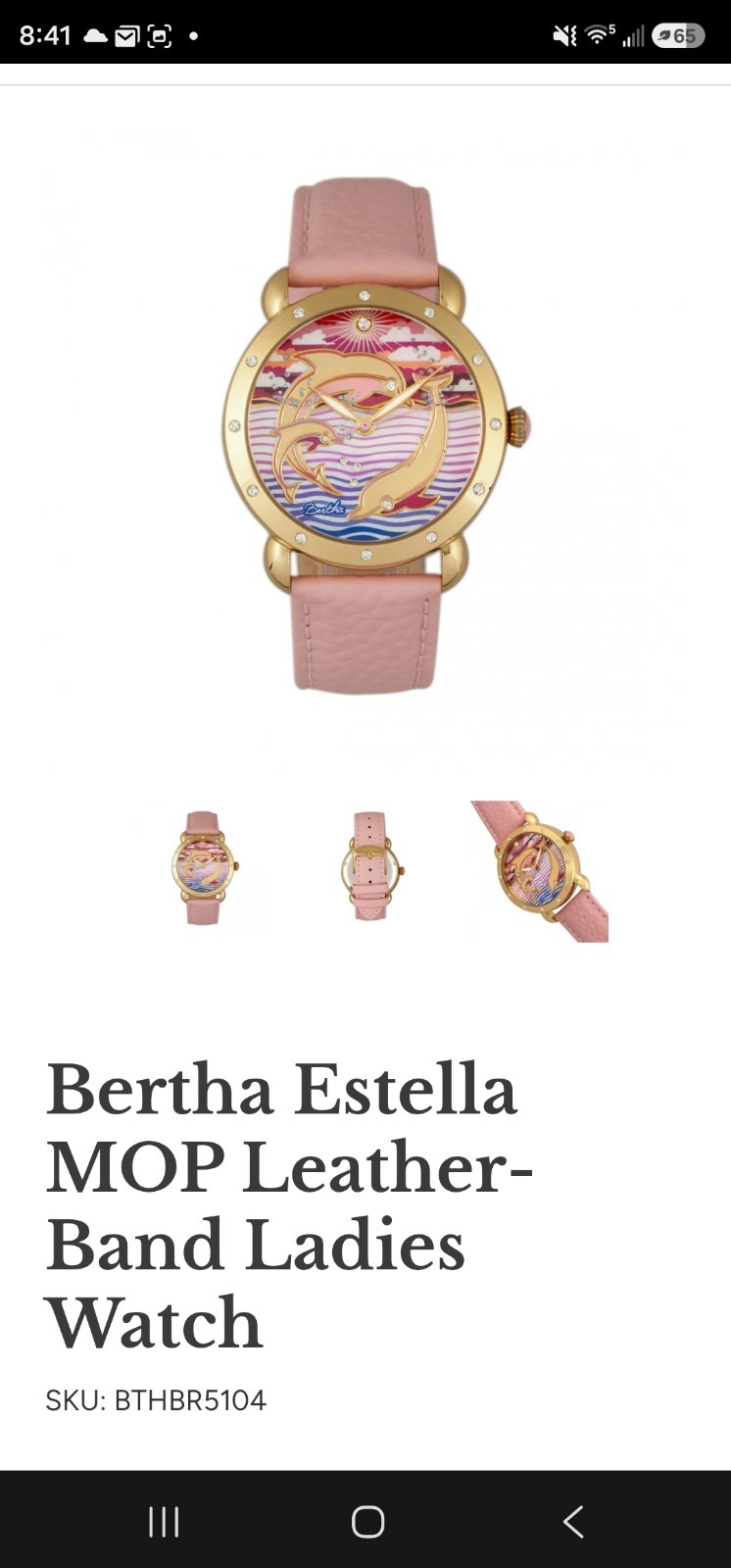 NEW Bertha BR5105 Women’s Estella Pearl Dolphin Dial Pink Strap Rose Gold Watch