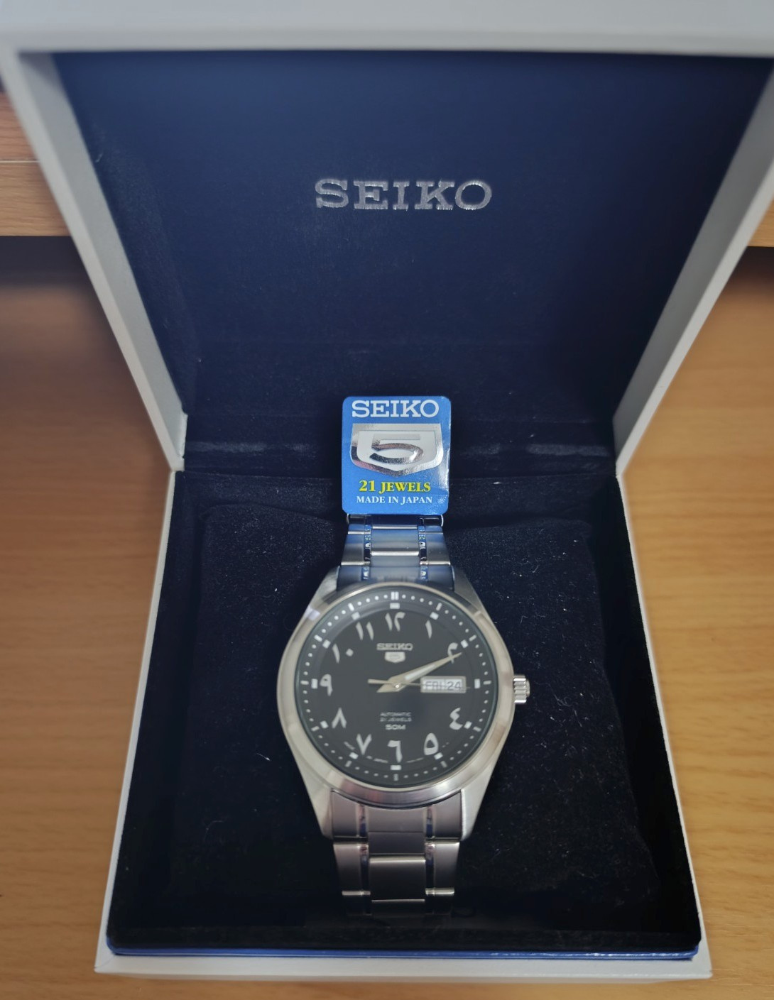 Seiko 5 Automatic Black Arabic Dial Stainless Steel Men’s Watch SNKP21J1