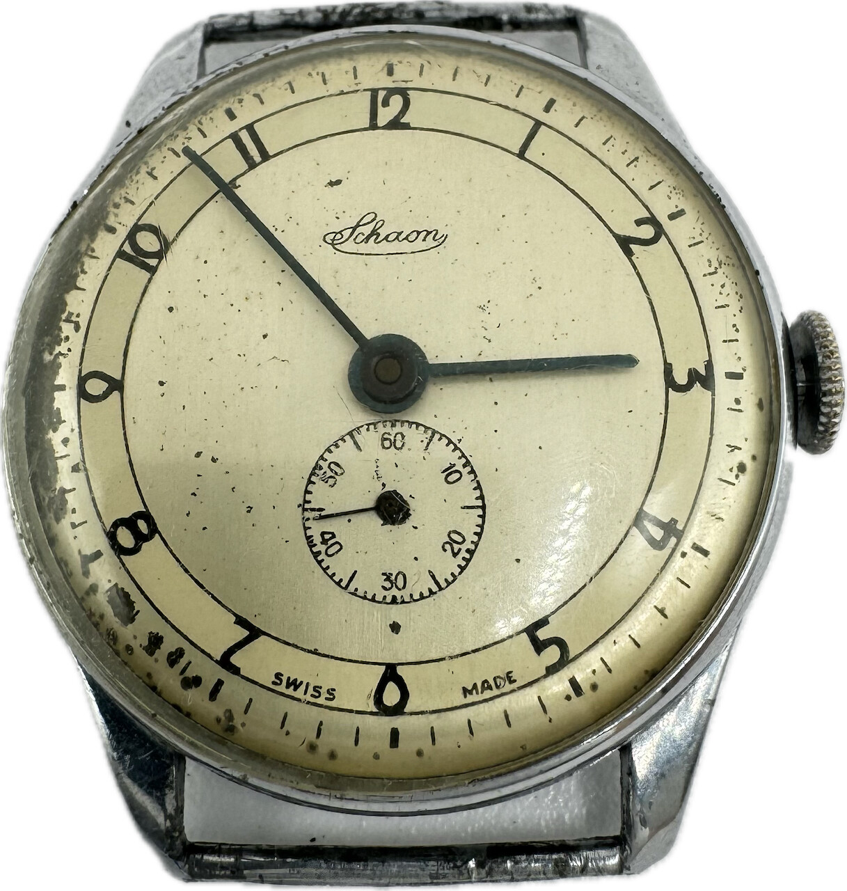Vintage 34mm Shaon Men’s Mechanical Wristwatch Swiss Made Stainless and Chrome