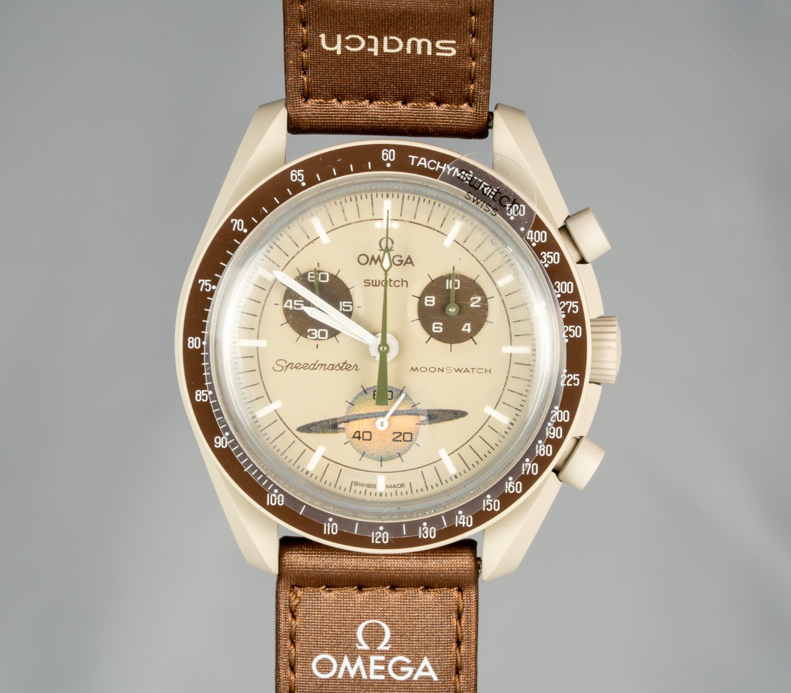 Swatch x Omega Bioceramic Moonswatch Mission To Saturn 42 mm Beige…